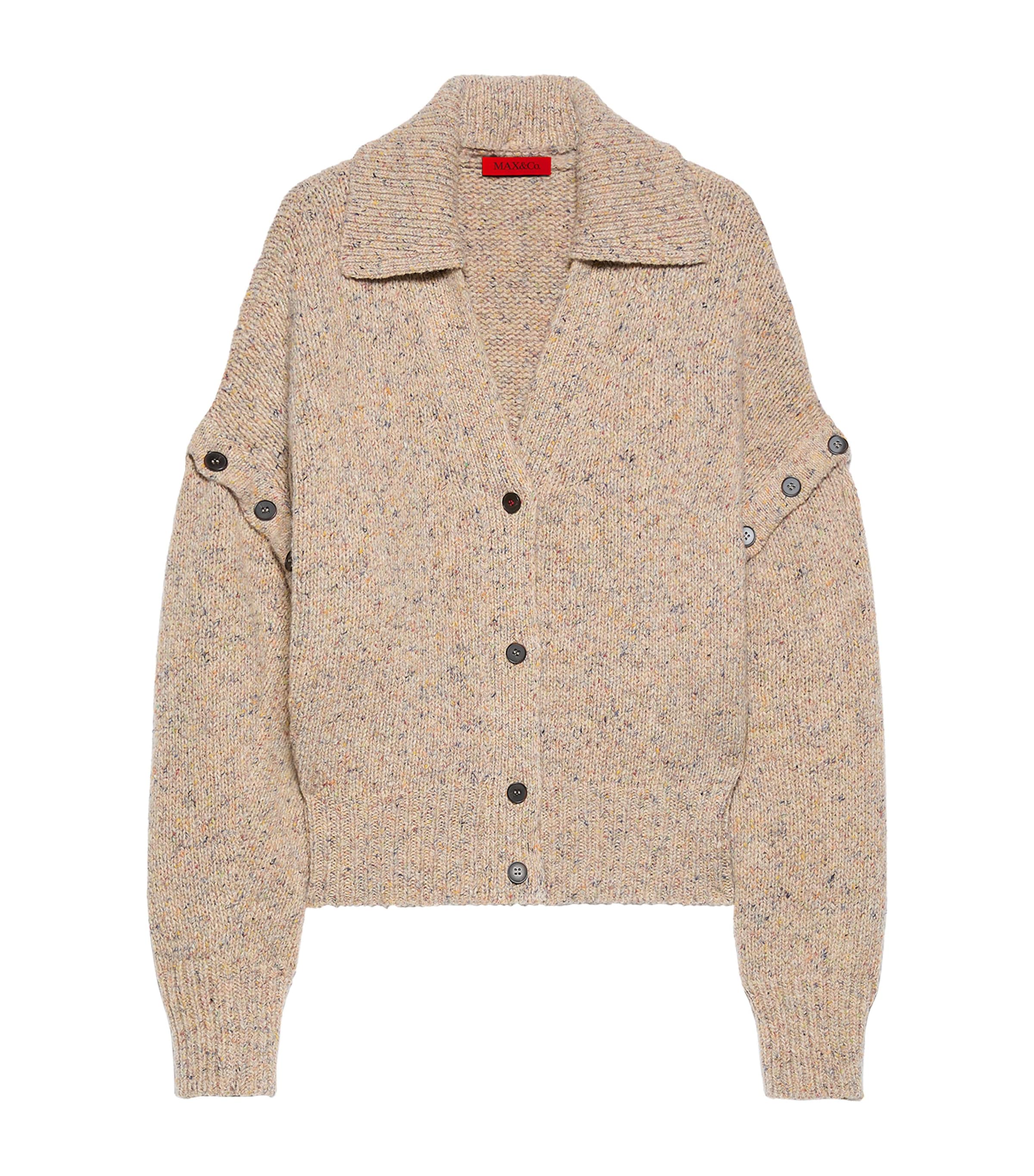 MAX&Co. Womens Wool Button-Detail Cardigan Beige