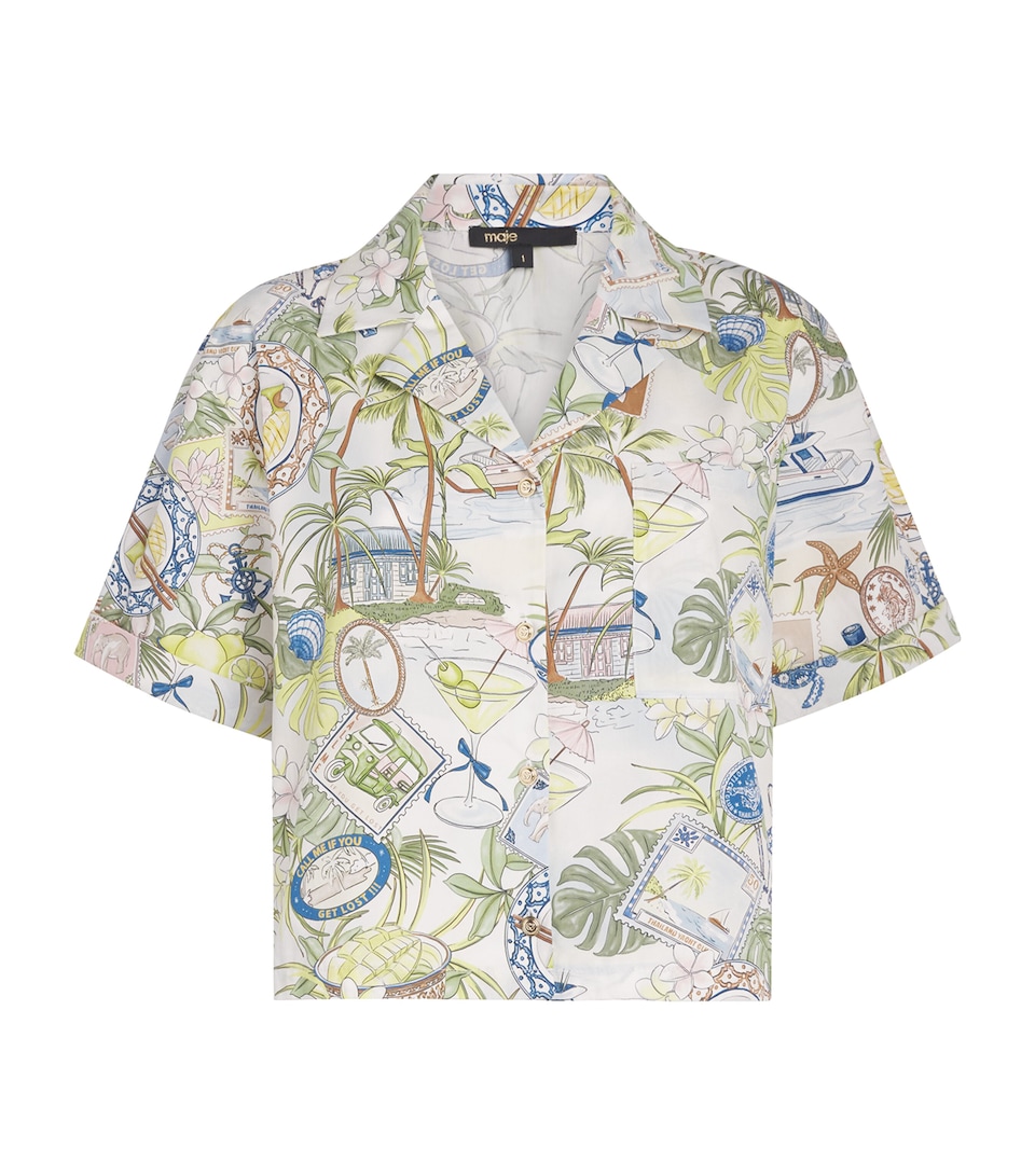 Maje Womens Cotton Postcard Print Shirt Postcard Print