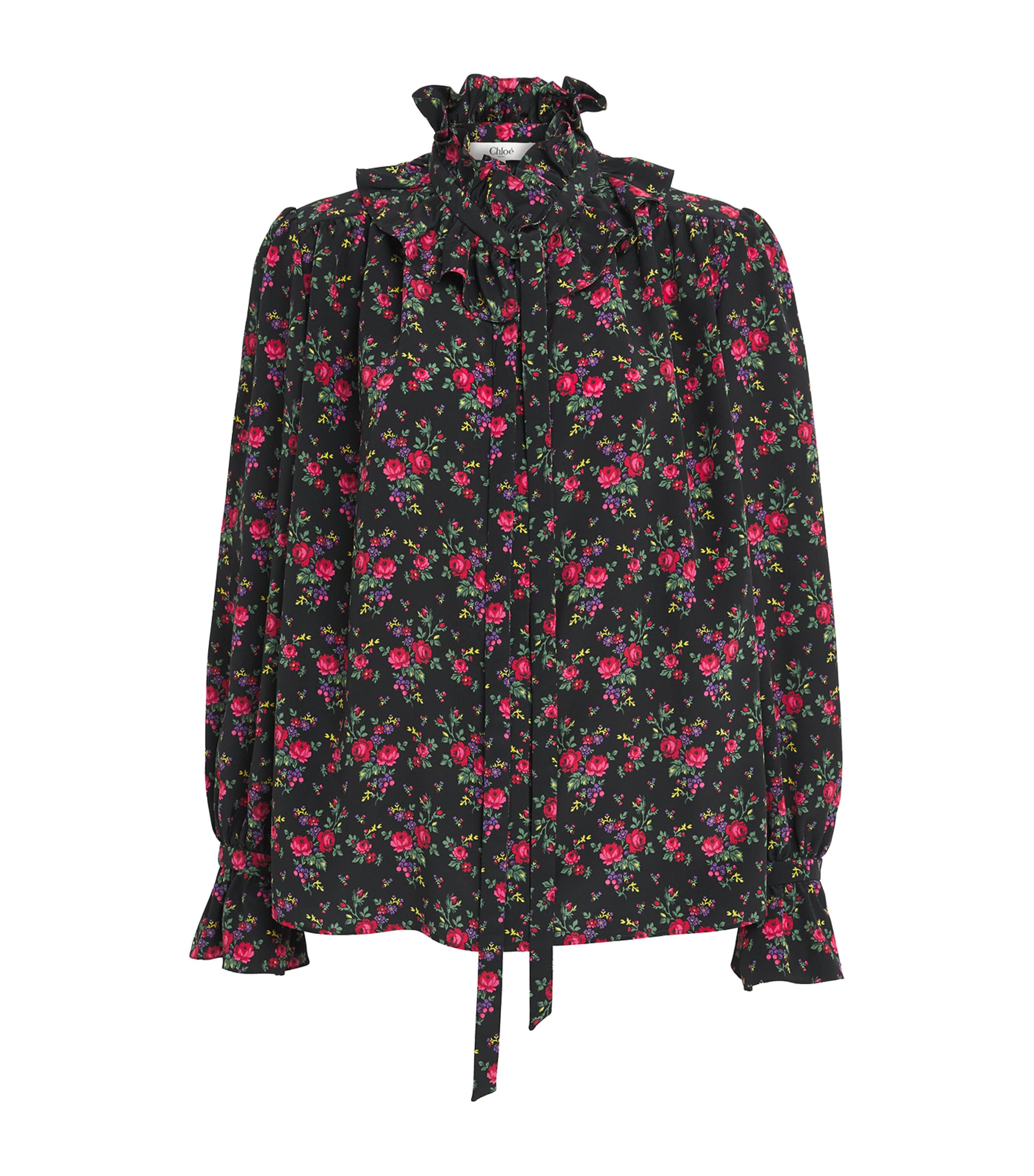 Chloé Womens Silk Bouquet Print Blouse Multicolor Black