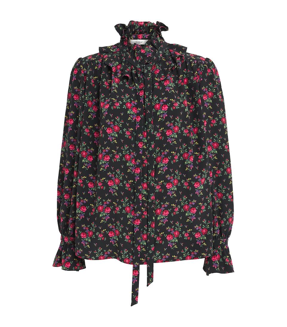 Chloé Womens Silk Bouquet Print Blouse Multicolor Black