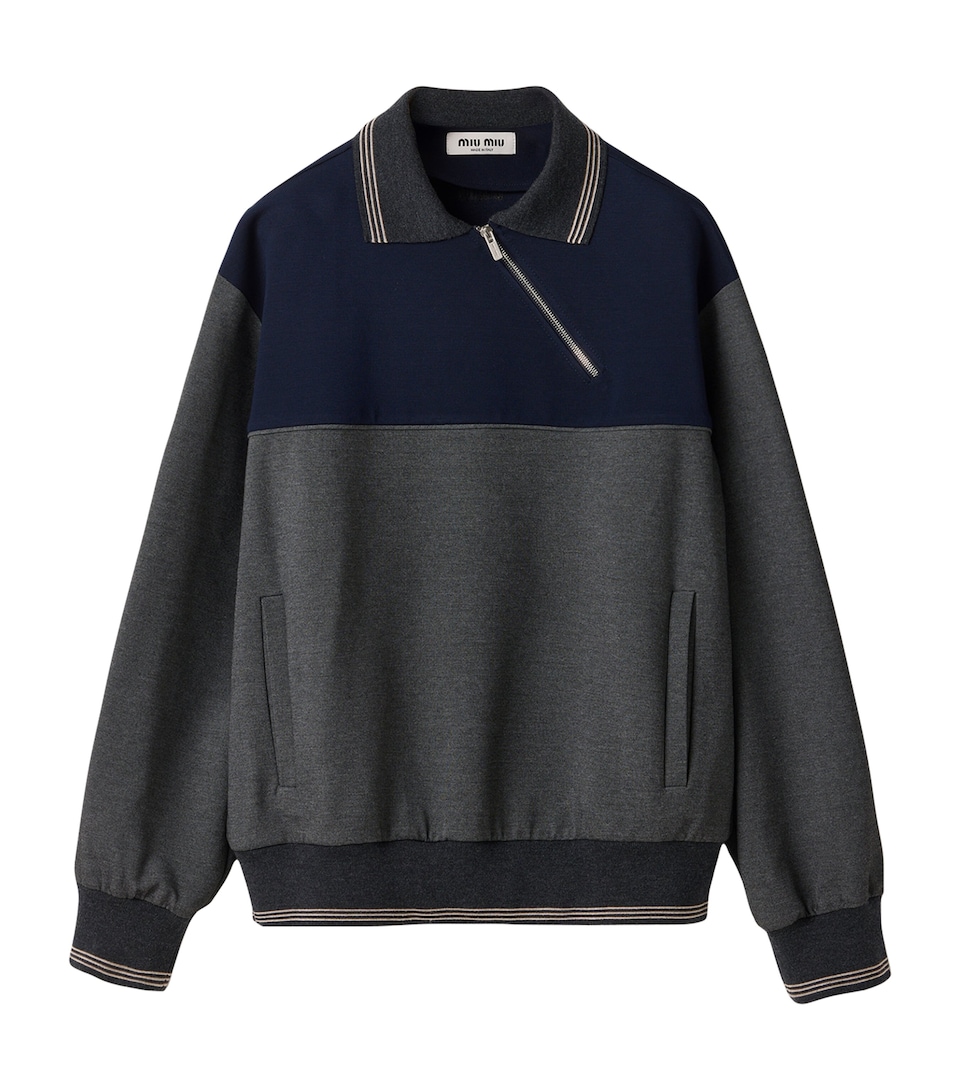 Asymmetric-Zip Polo Sweatshirt