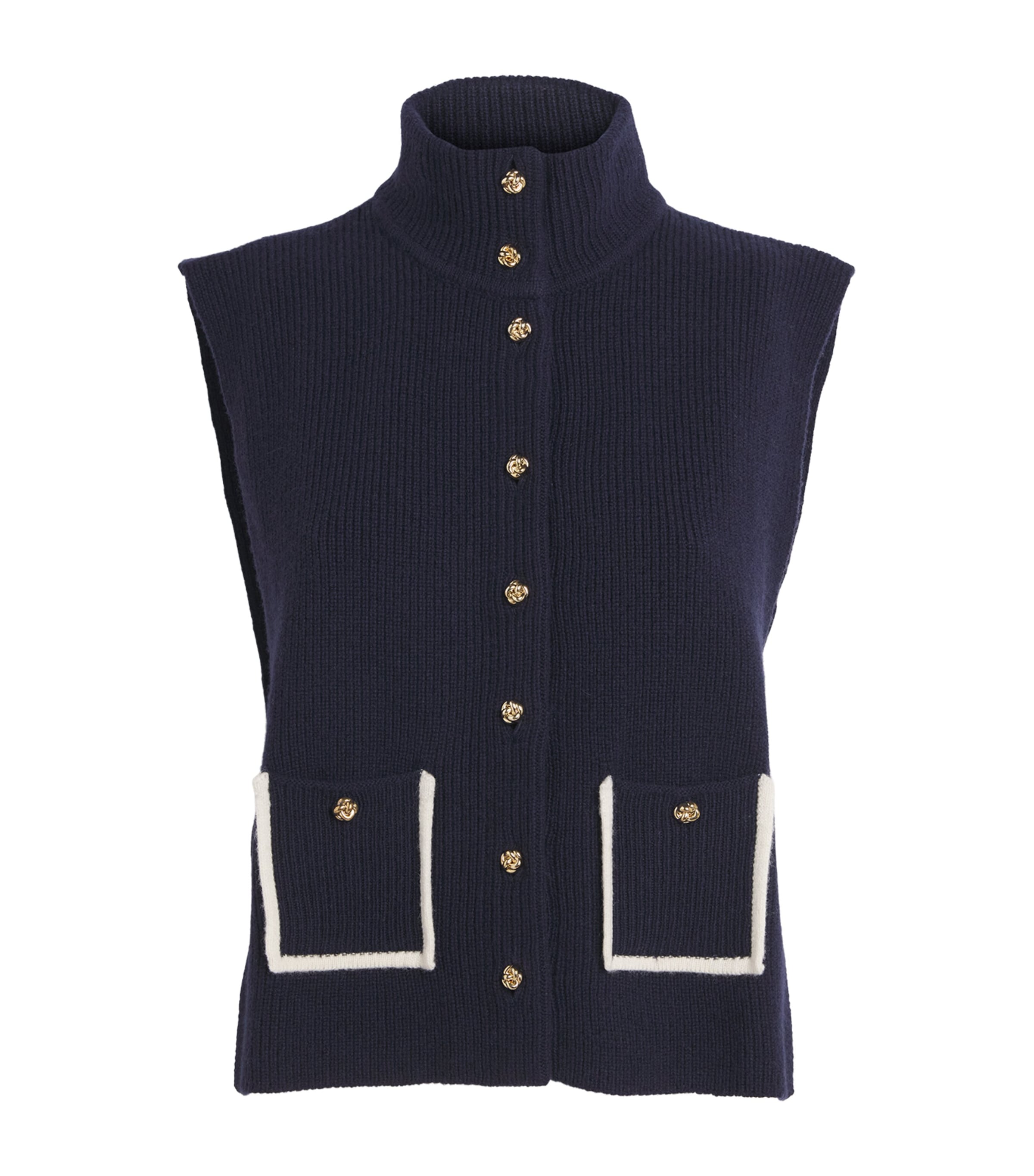 Sandro Paris Womens Wool-Cashmere Sweater Vest Navy Blue