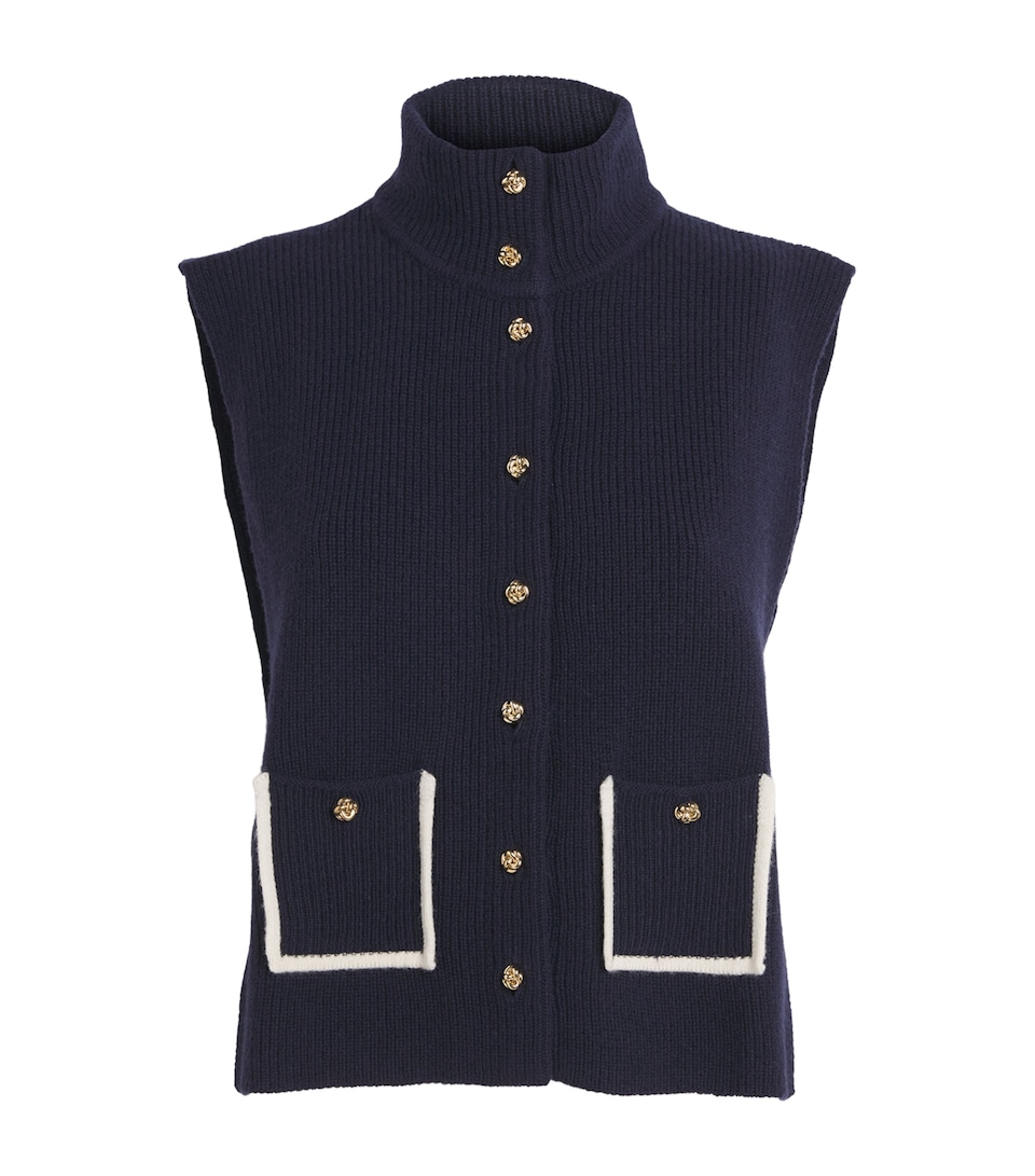 Sandro Paris Womens Wool-Cashmere Sweater Vest Navy Blue