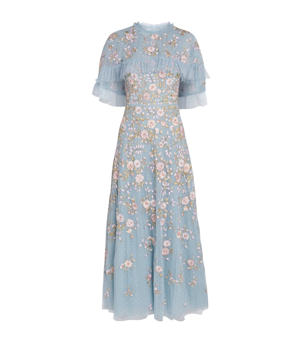 Needle & Thread Womens Tulle Cape Eden Maxi Dress Aqm Aqua/multi