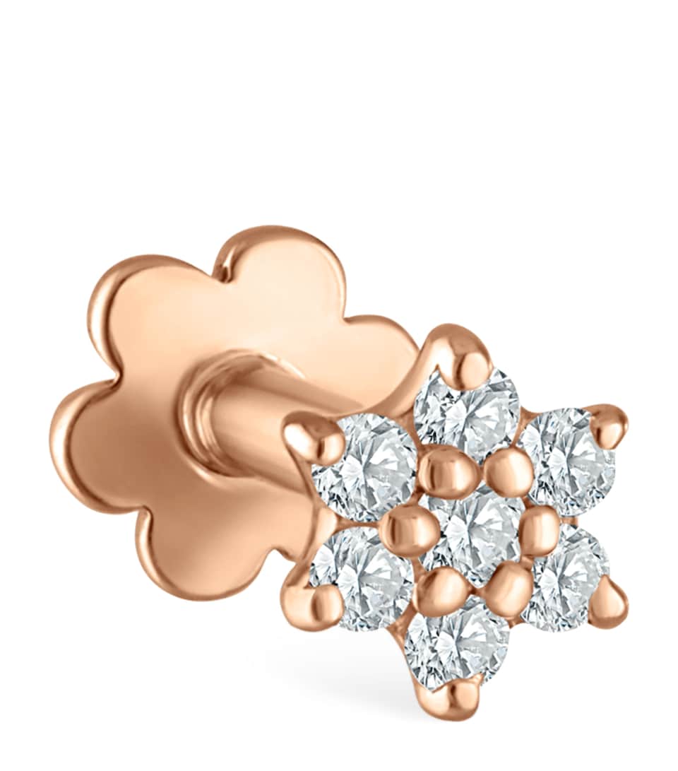 Rose Gold and White Diamond Flower Stud Earring (3mm)