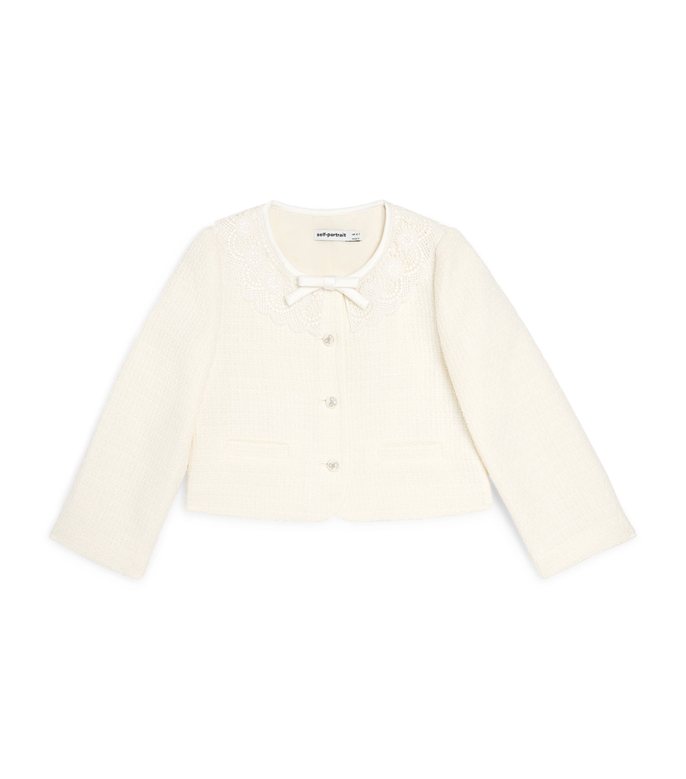 Self-Portrait Kids Bouclé Bow-Detail Jacket (3-12 Years) Cream