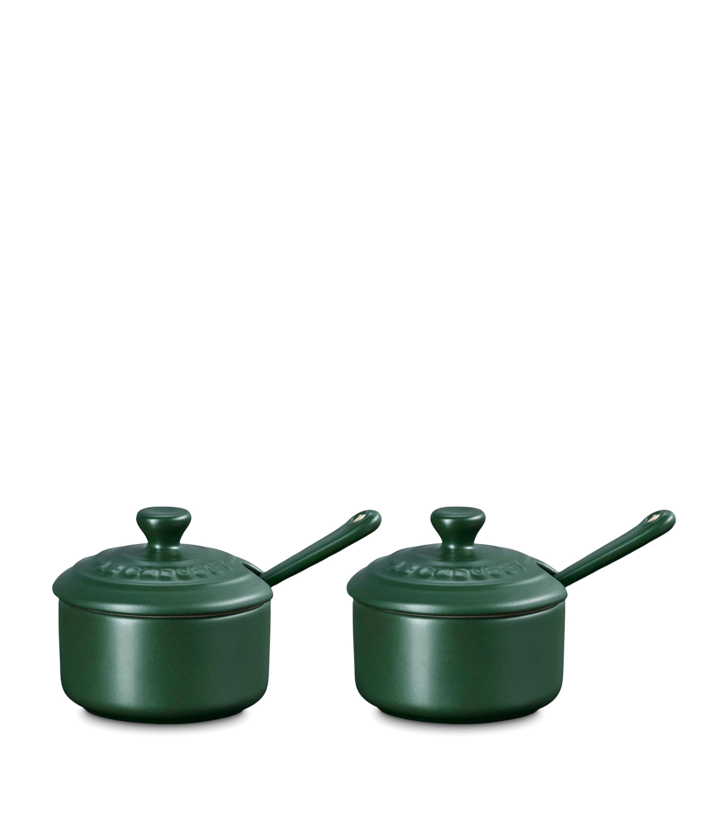 Le Creuset Stoneware Serenity Condiment Pots with Spoons (Set of 2) Green