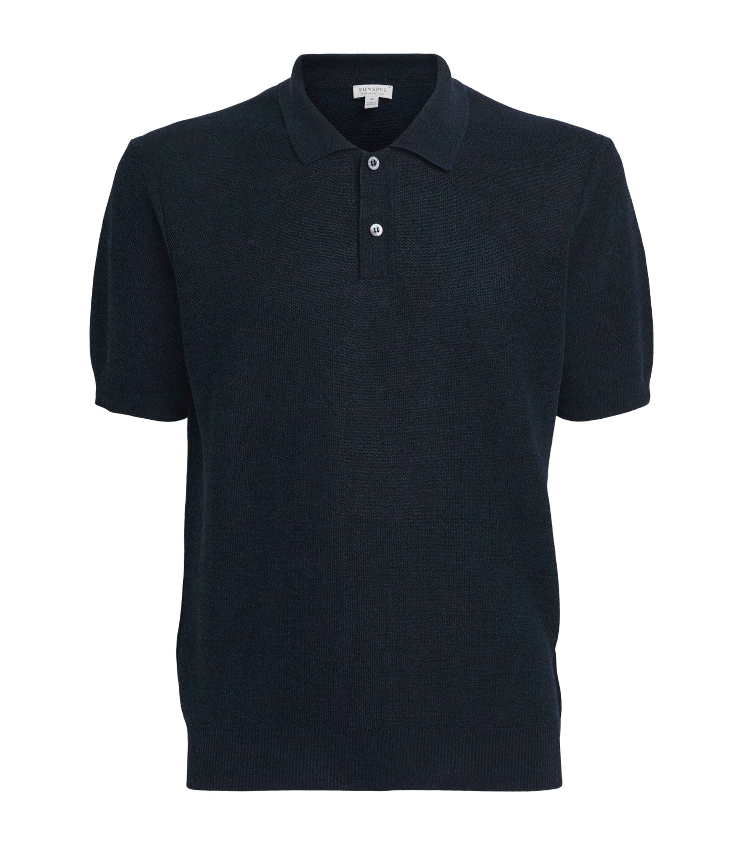 Sunspel Mens Linen-Silk Honeycomb Polo Shirt Buaf Light Navy