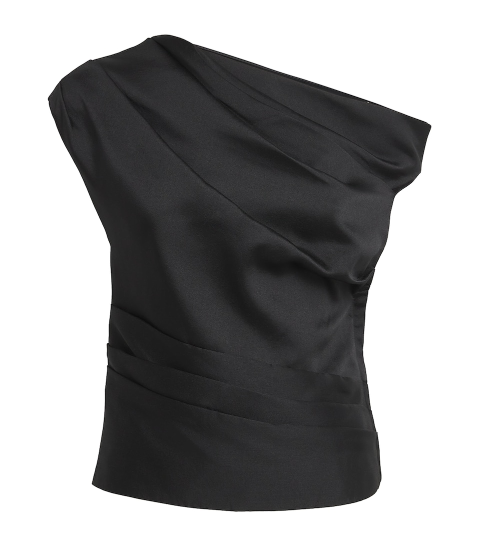 Self-Portrait Womens Taffeta Off-The-Shoulder Blouse Black