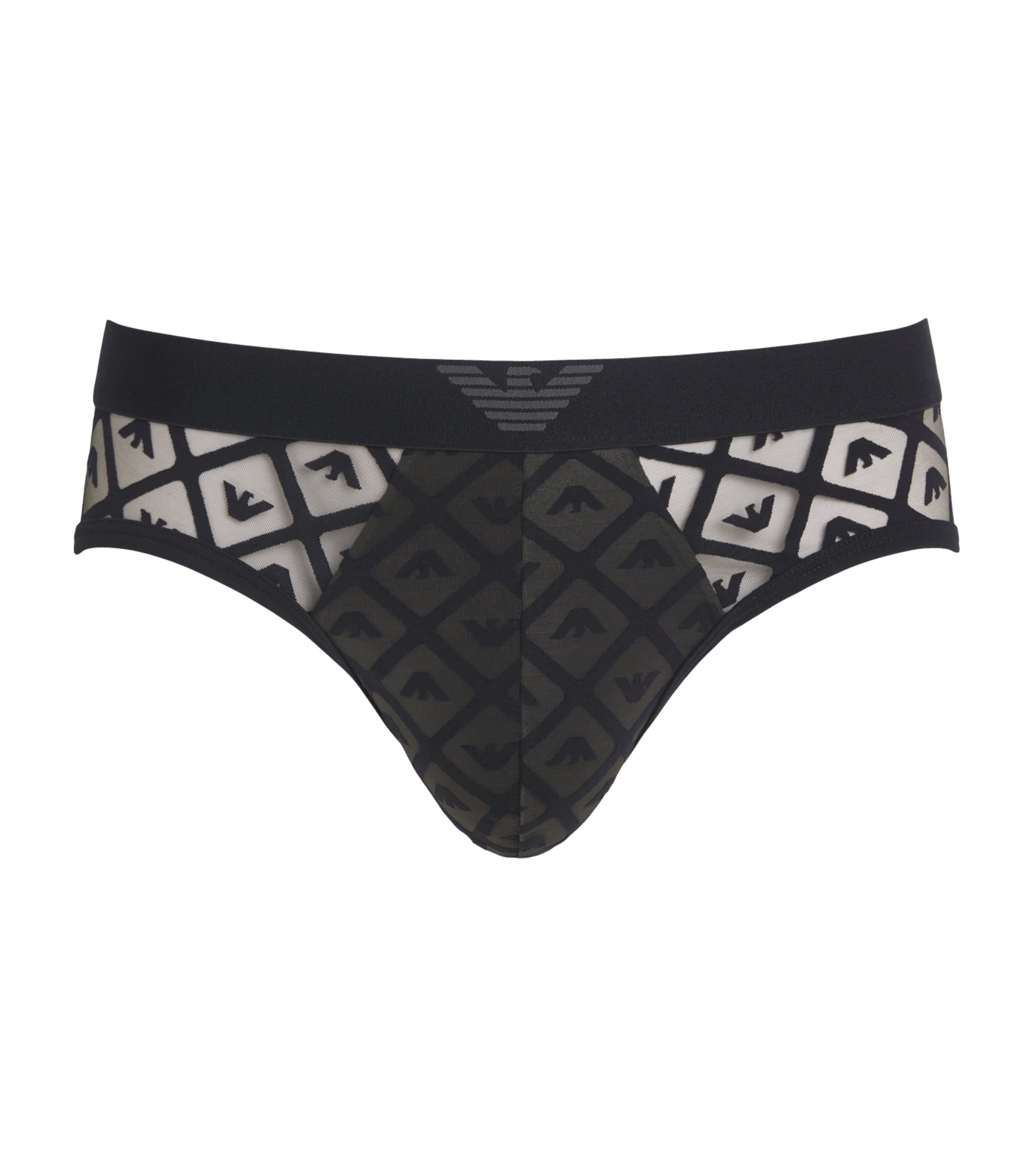 Emporio Armani Mens Mesh Logo Eccentric Briefs Black Eag