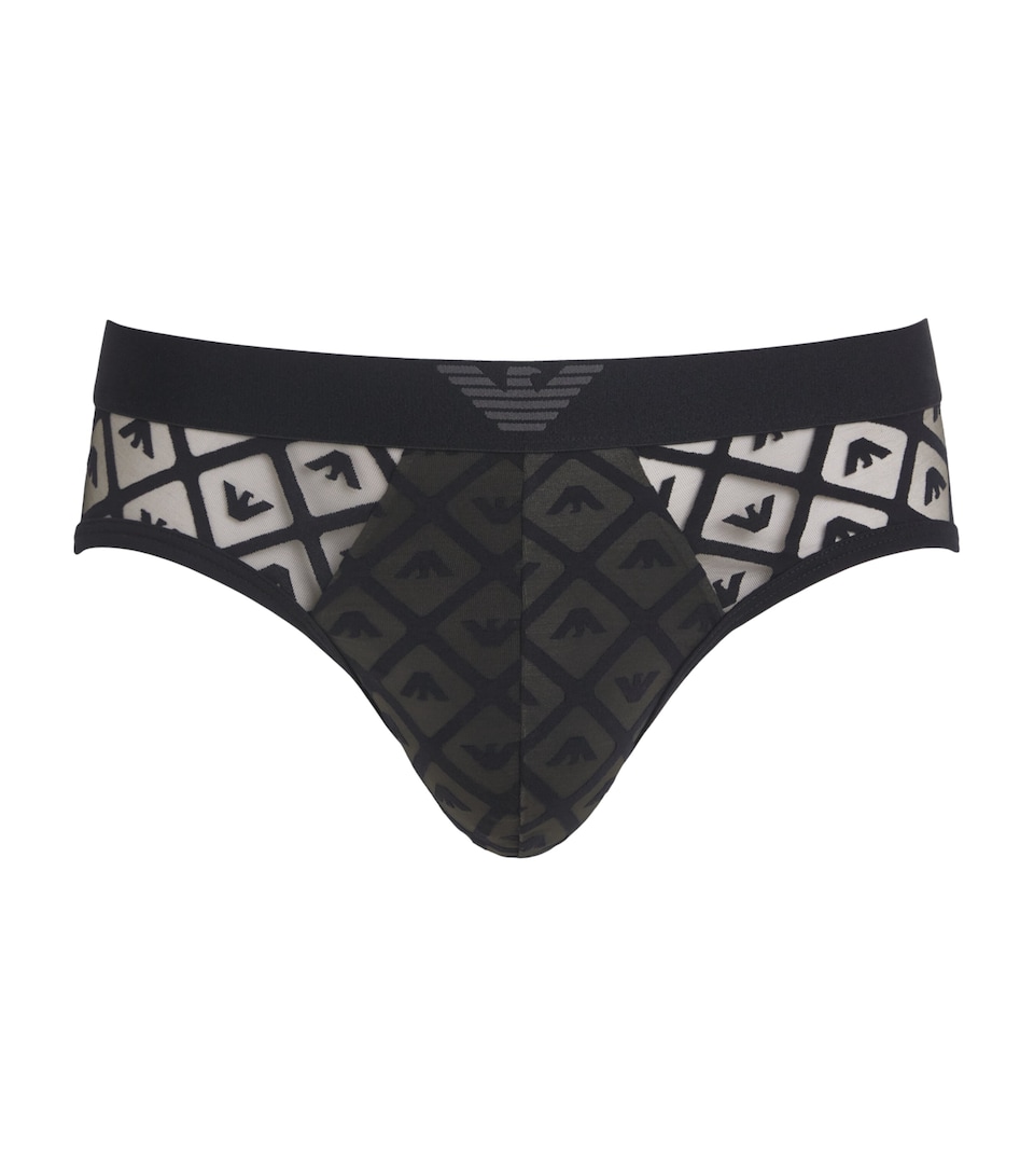 Emporio Armani Mens Mesh Logo Eccentric Briefs Black Eag