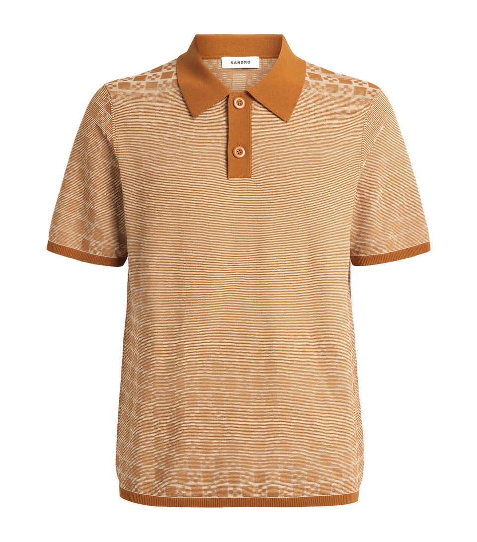 Sandro Paris Mens Jacquard Polo Shirt Camel