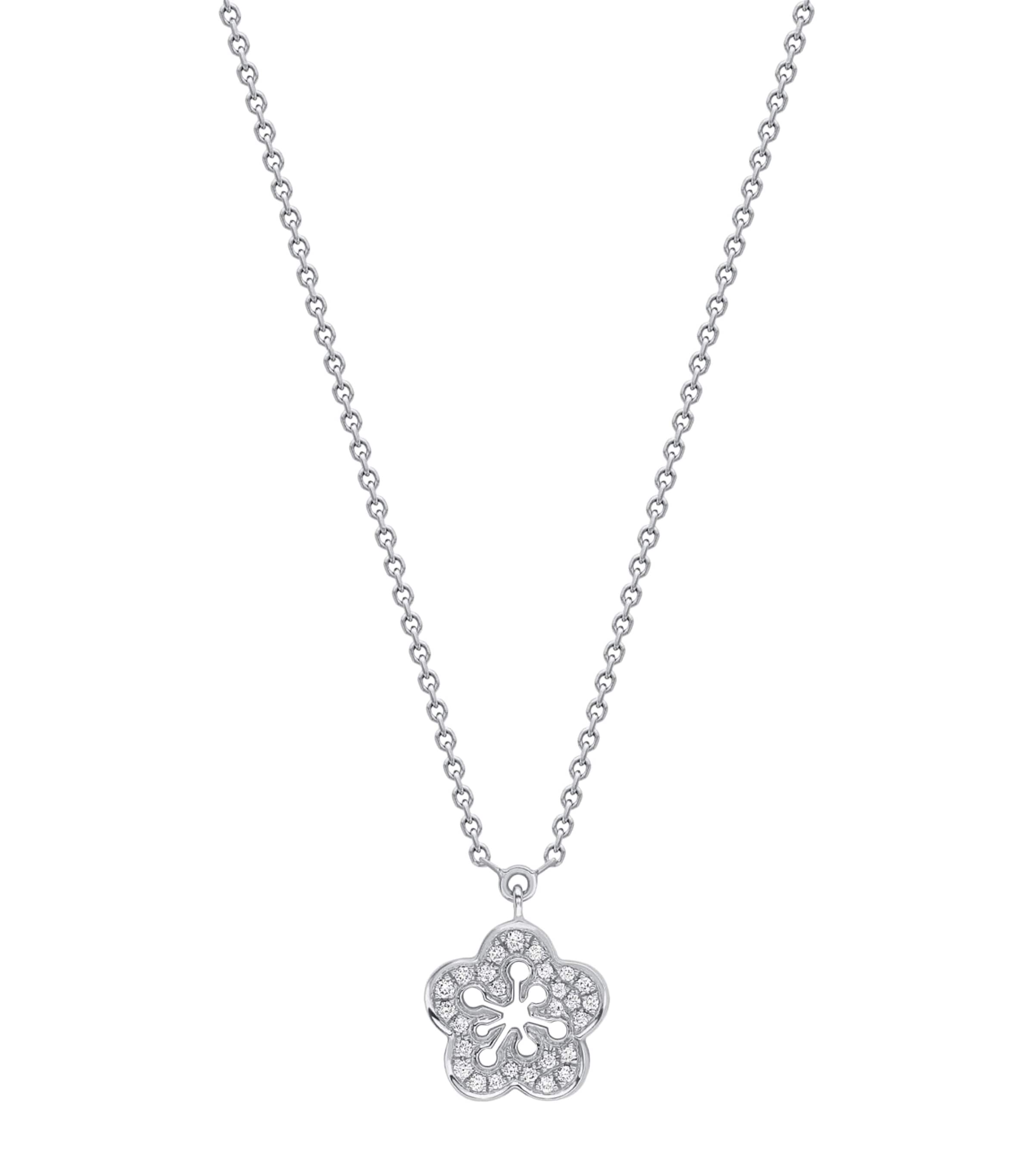 Boodles Mini White Gold and Diamond Blossom Pendant Necklace Silver
