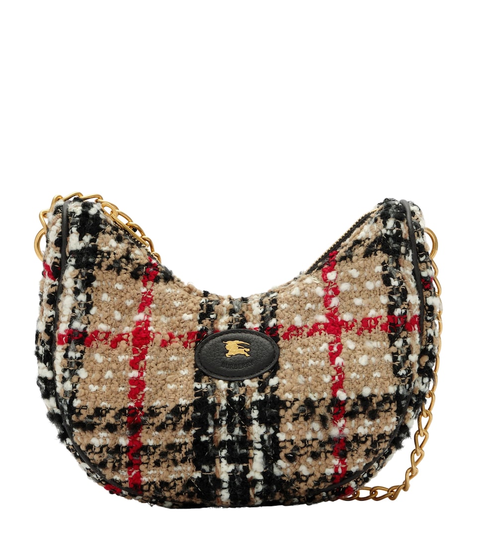 Burberry Bouclé Check Horseshoe Shoulder Bag Archive Beige