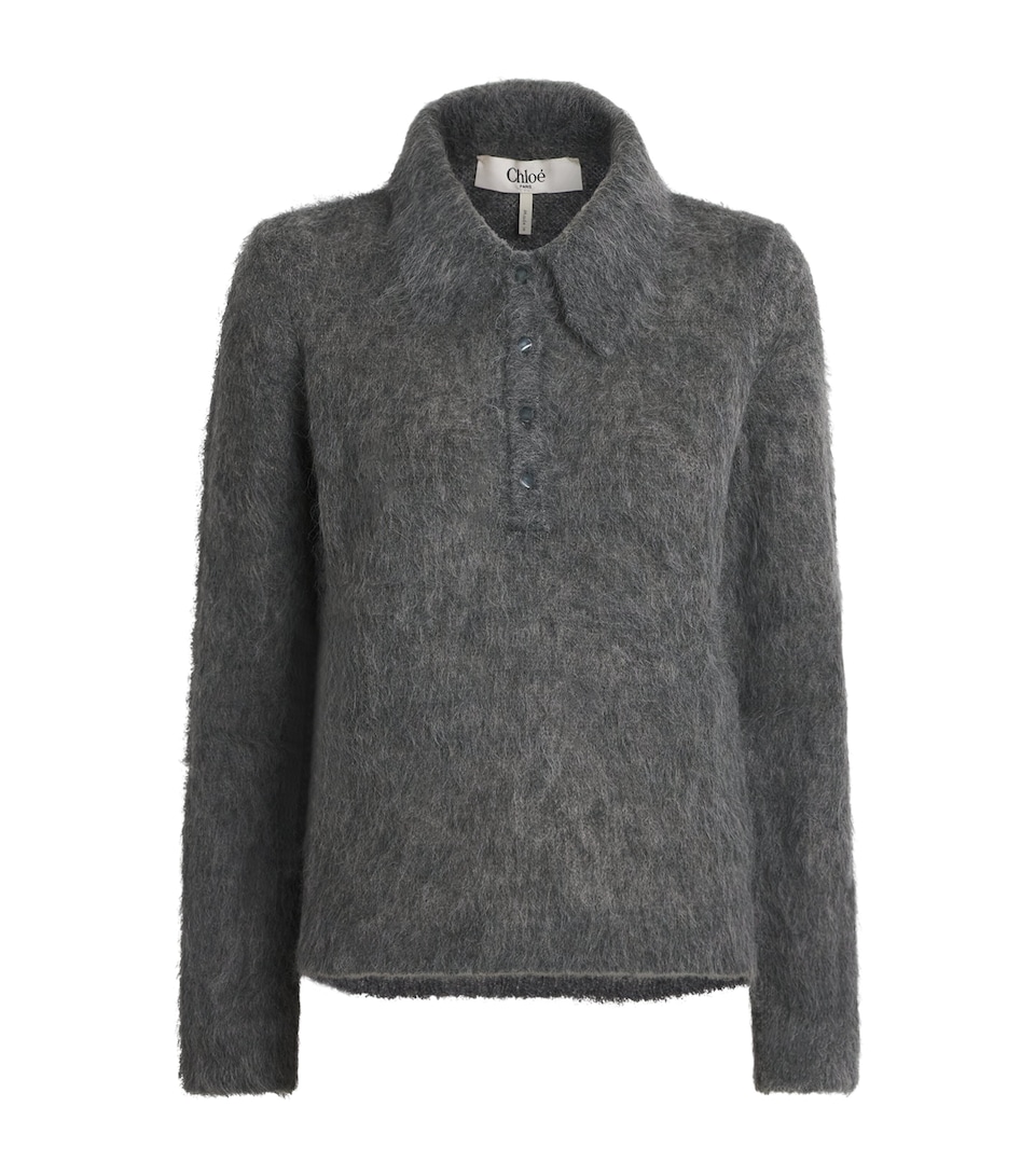 Chloé Womens Alpaca-Blend Polo Sweater Smoky Grey
