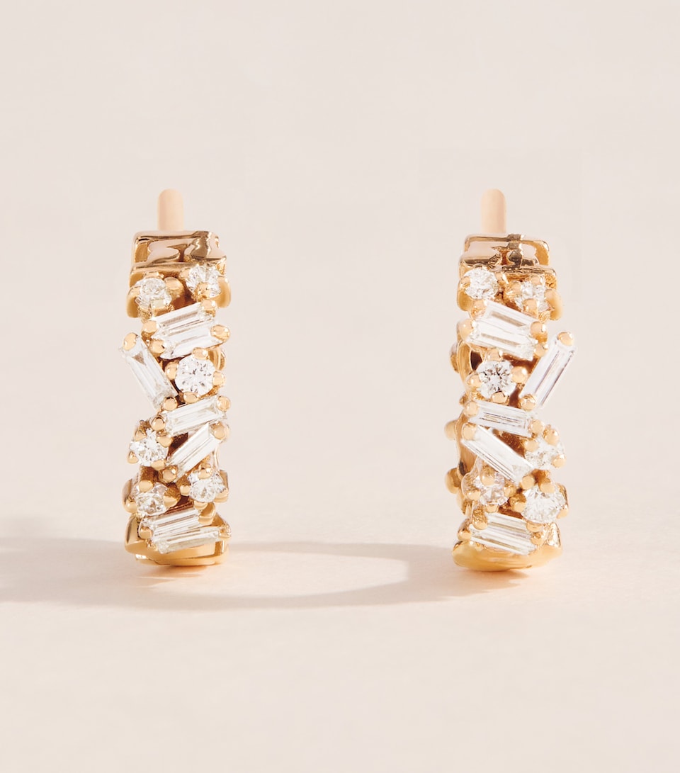 Suzanne Kalan Rose Gold and Diamond Classic Fireworks Hoop Earrings Rg/wd