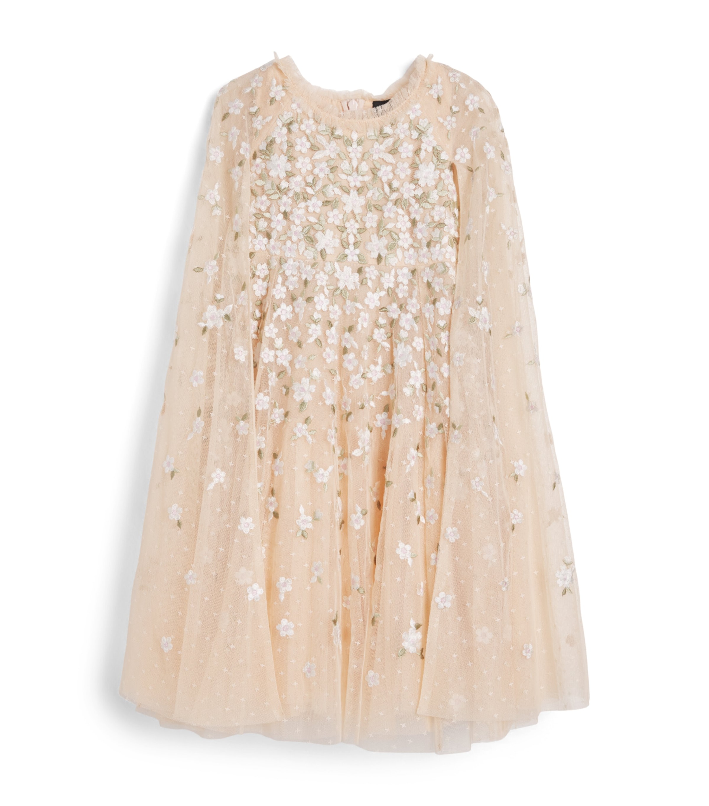 Needle & Thread Tulle Camellia Ditsy Cape Dress (3-6 Years) Apricot Blush/multi