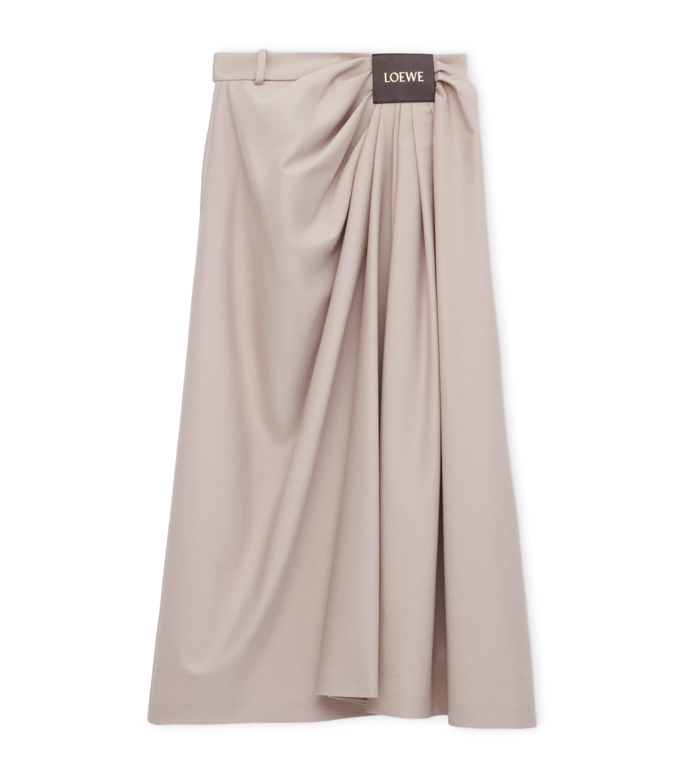 Cotton-Silk Draped Midi Skirt