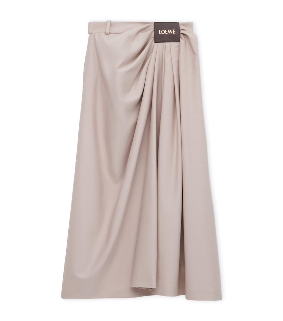 Cotton-Silk Draped Midi Skirt