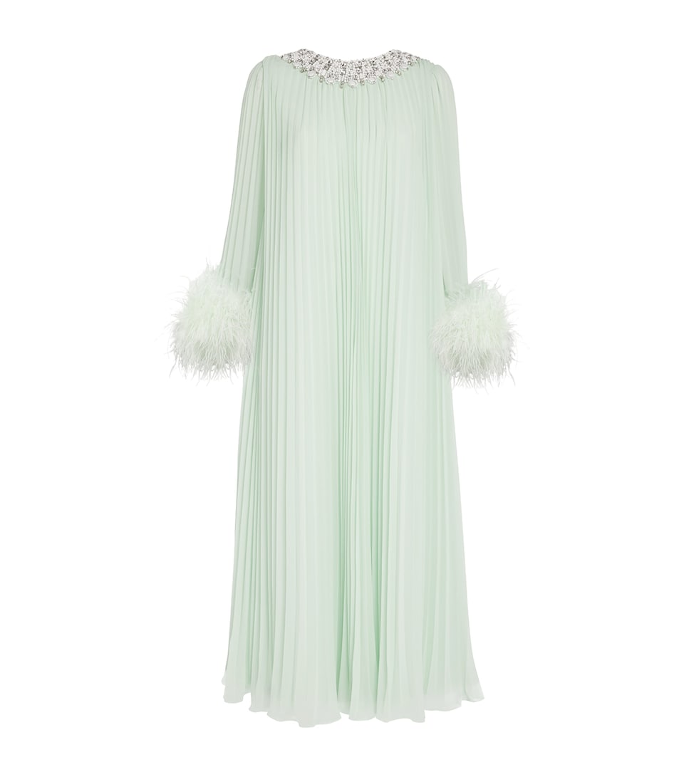 Ostrich Feather-Trim Maxi Dress
