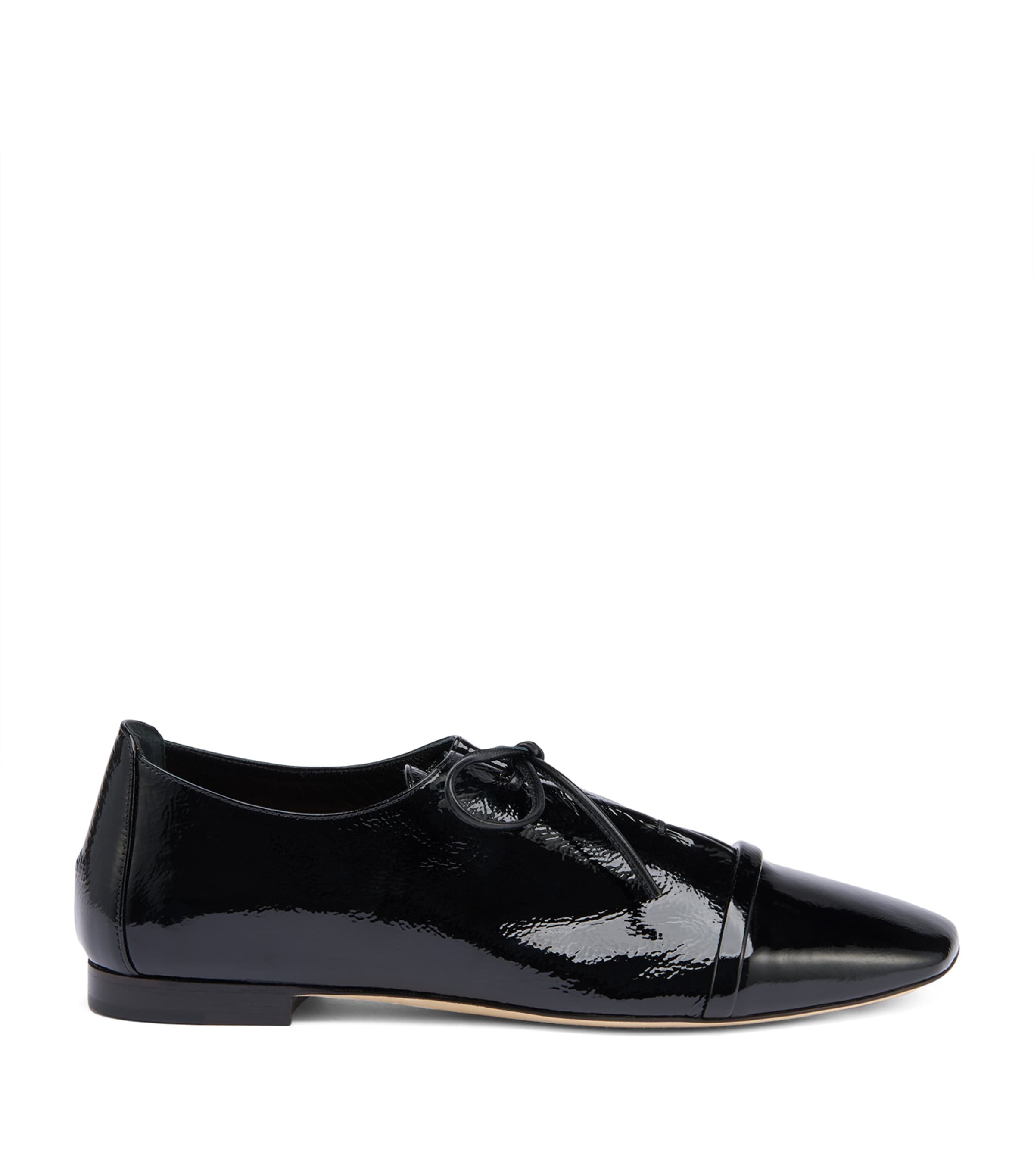 Malone Souliers Patent Leather Jean Lace-up Flats Black