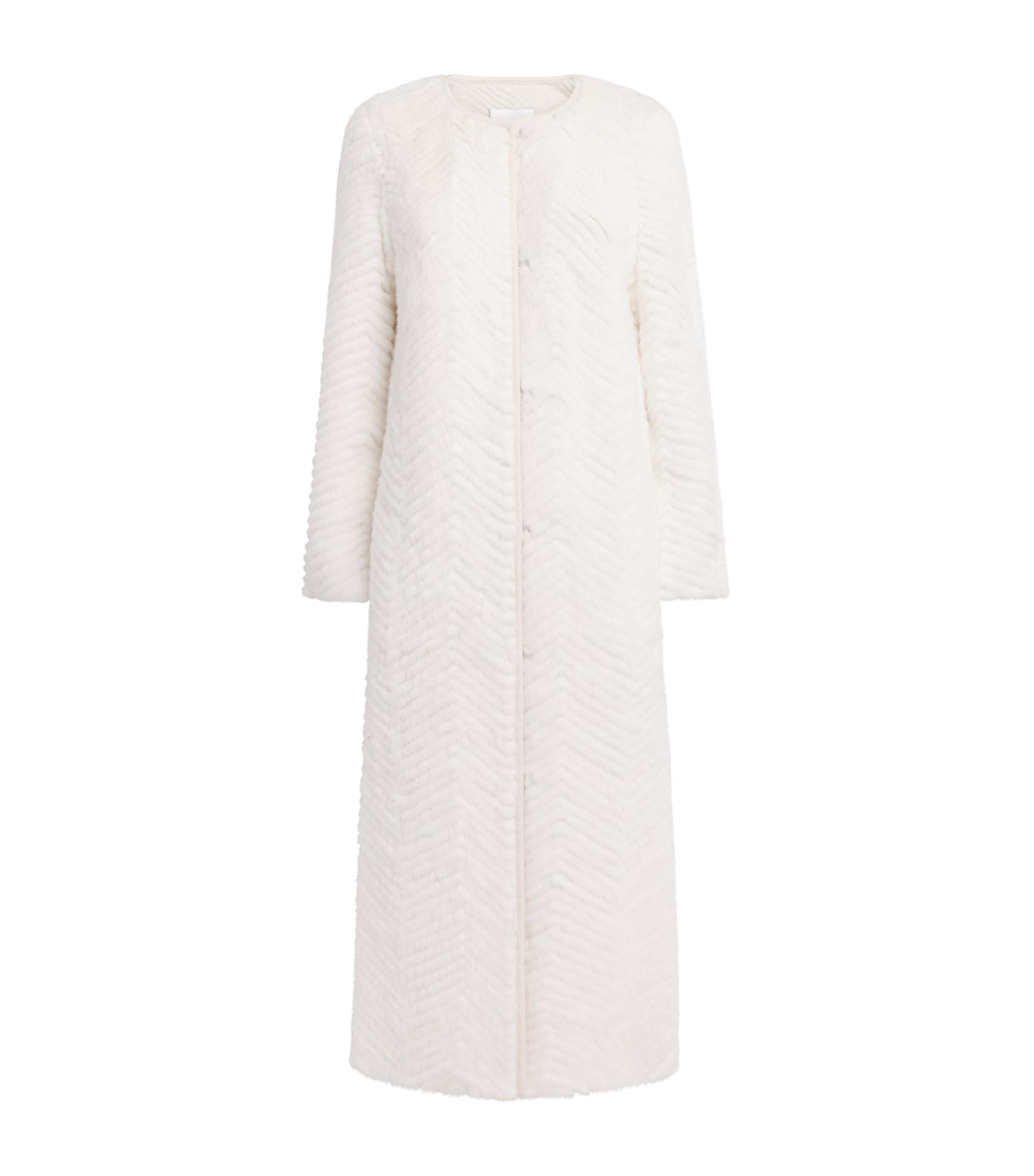 Mink-Wool Herringbone Long Coat