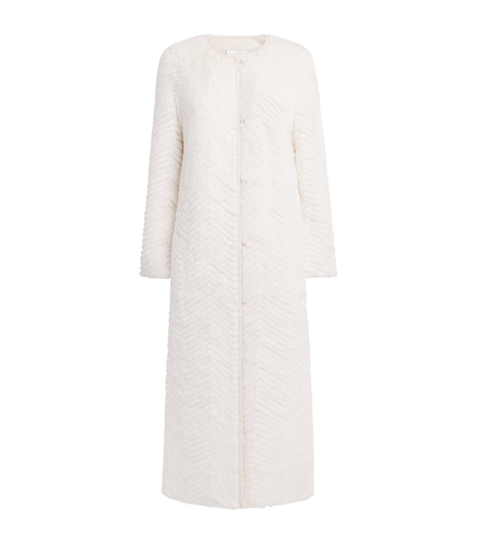 Mink-Wool Herringbone Long Coat