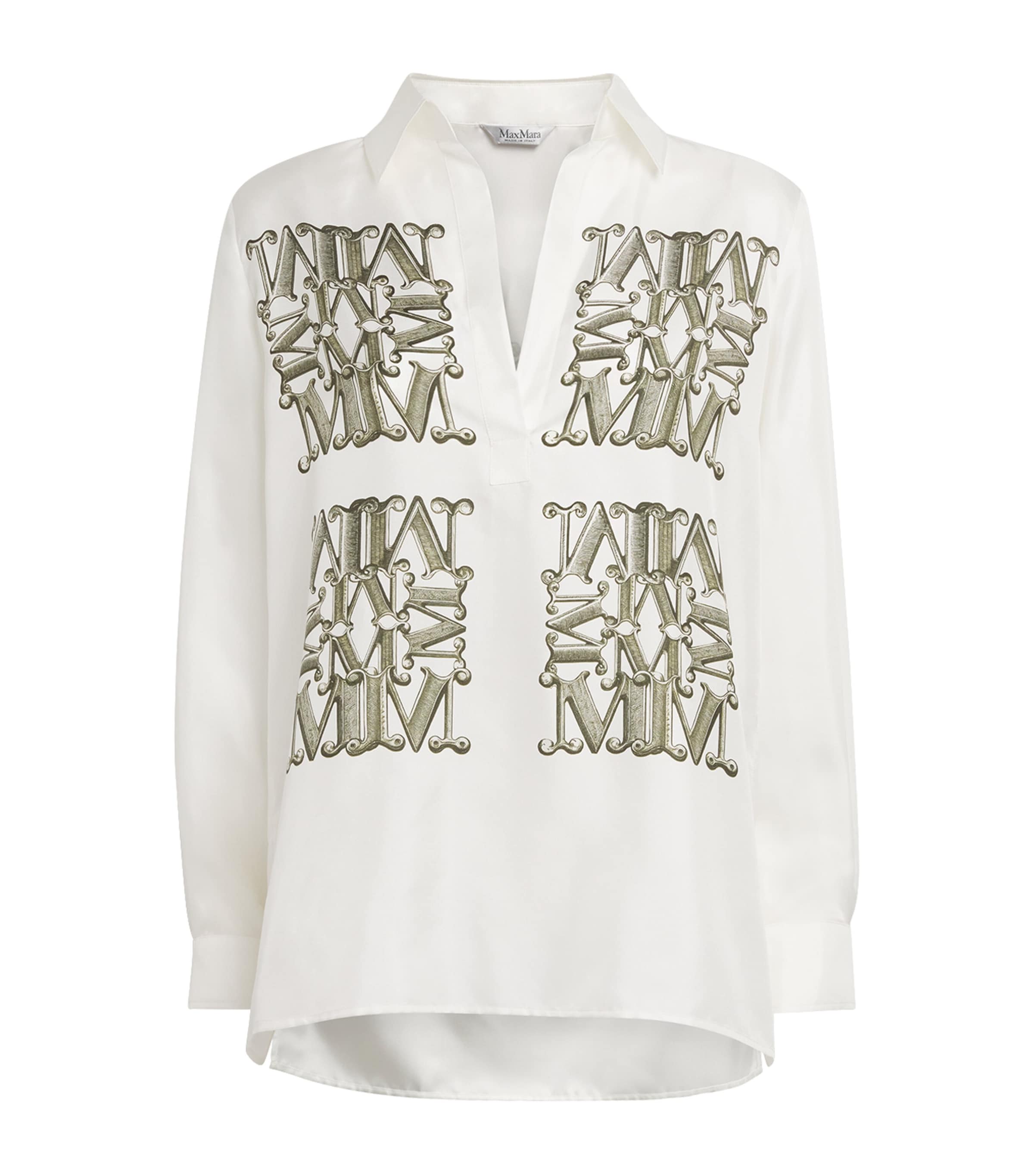 Max Mara Womens Silk Monogram Shirt Kaki
