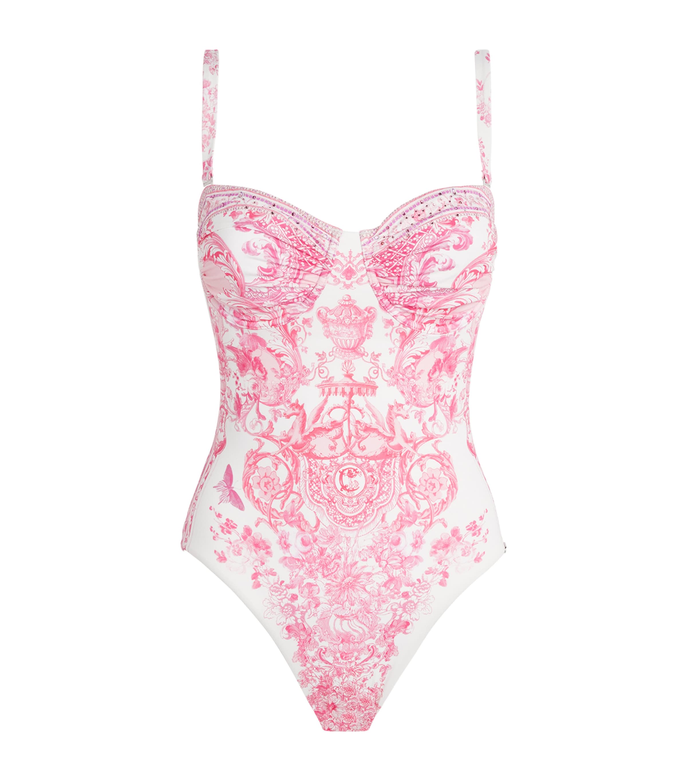 Camilla Womens Crystal-Embellished Printed Underwired Swimsuit Livin La Vida Rosa