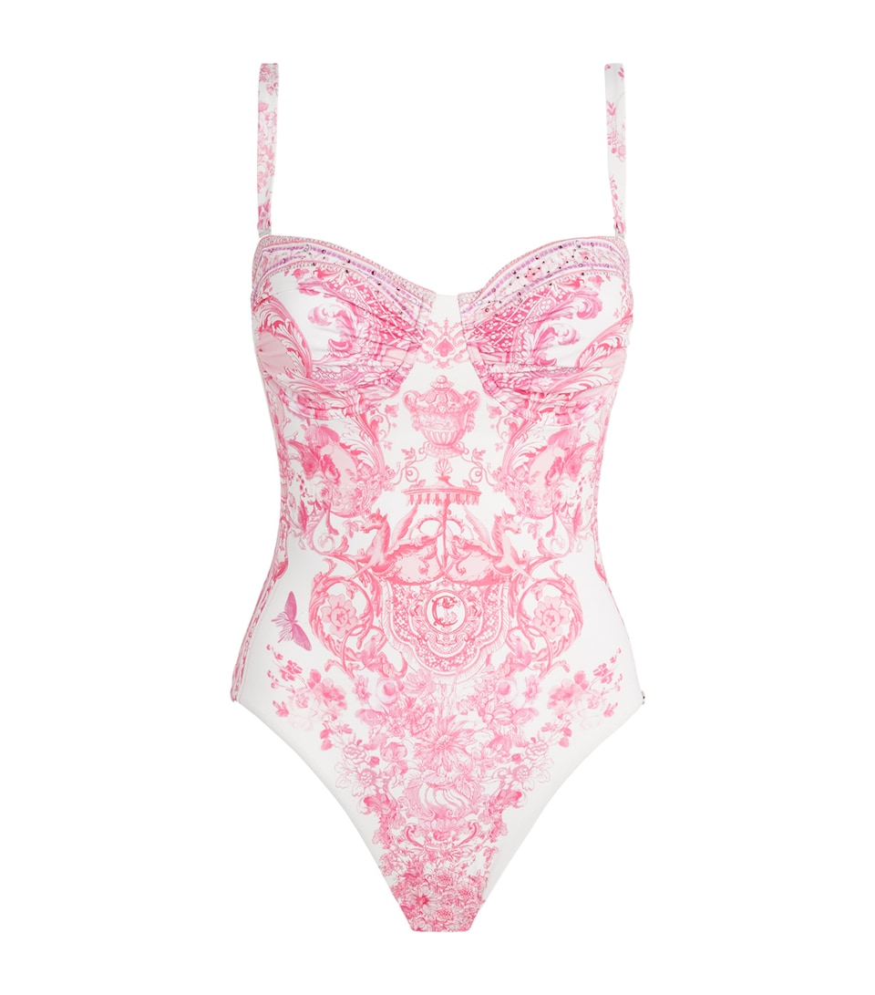 Camilla Womens Crystal-Embellished Printed Underwired Swimsuit Livin La Vida Rosa