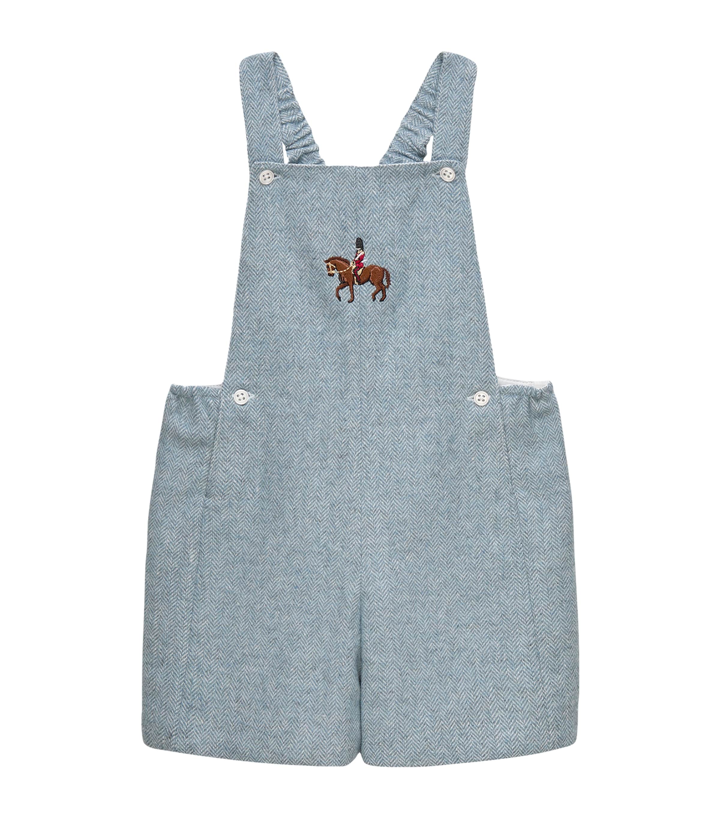 Trotters Herringbone Horseman Alfie Dungarees (3-24 Months) Pale Blue