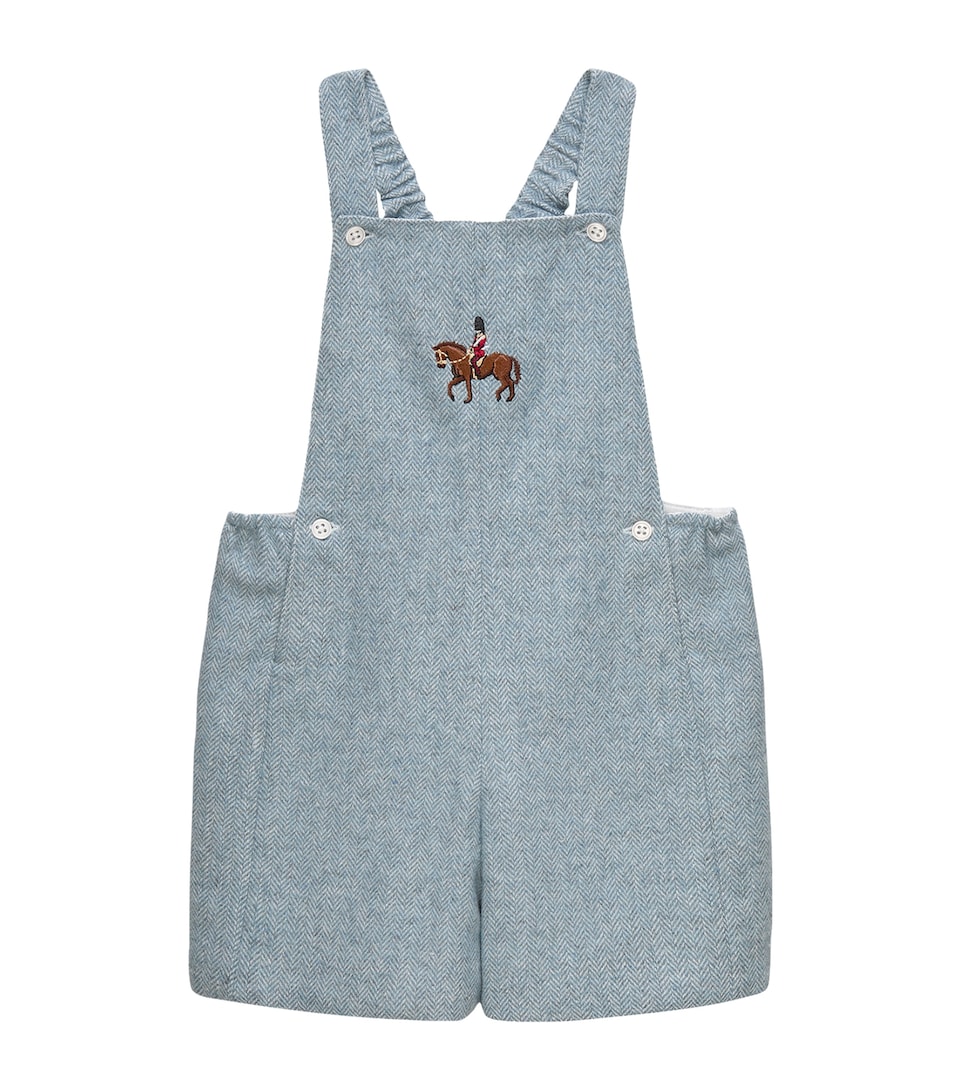 Trotters Herringbone Horseman Alfie Dungarees (3-24 Months) Pale Blue