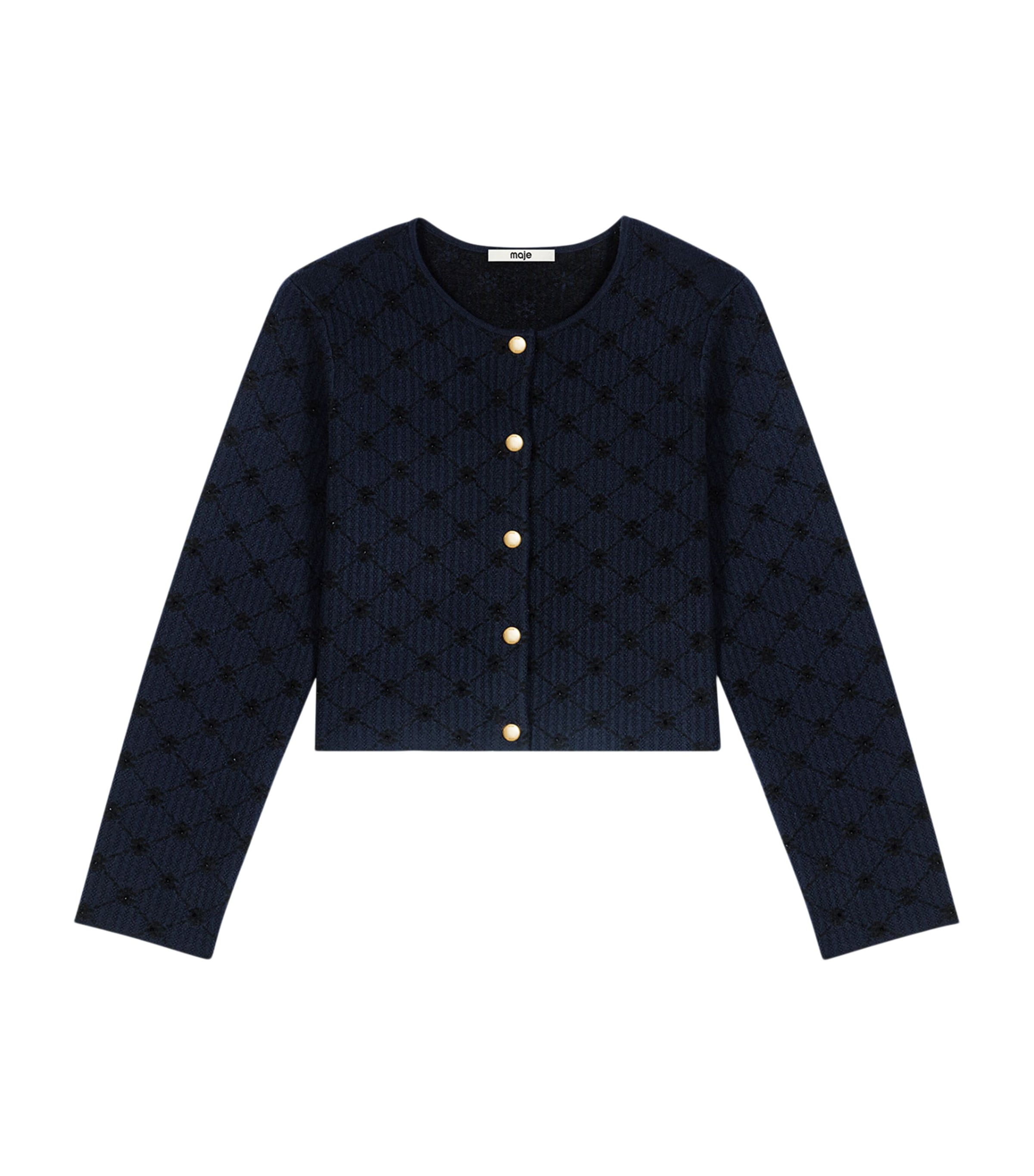 Maje Womens Embellished Jacquard Cropped Cardigan Navy