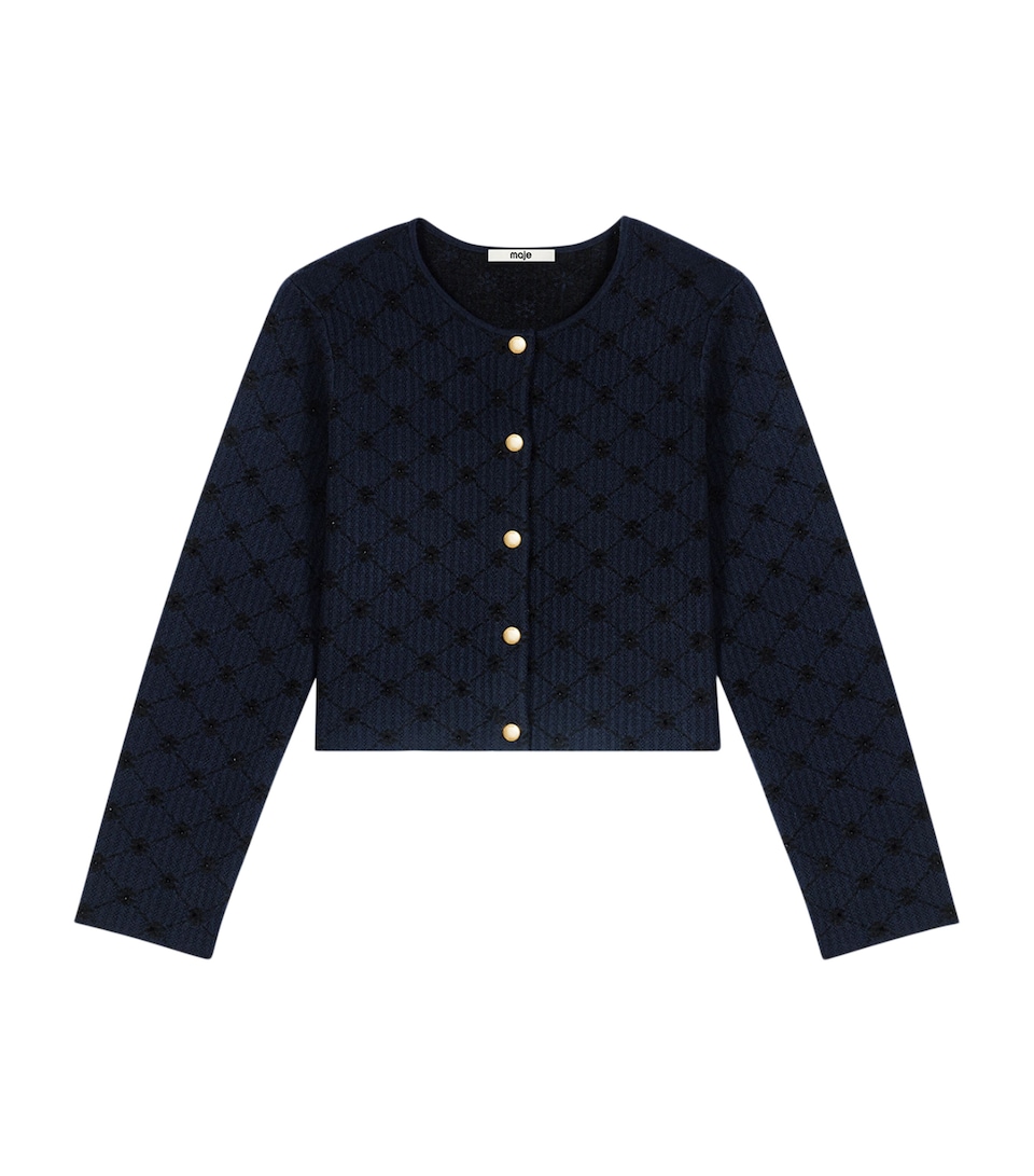Maje Womens Embellished Jacquard Cropped Cardigan Navy
