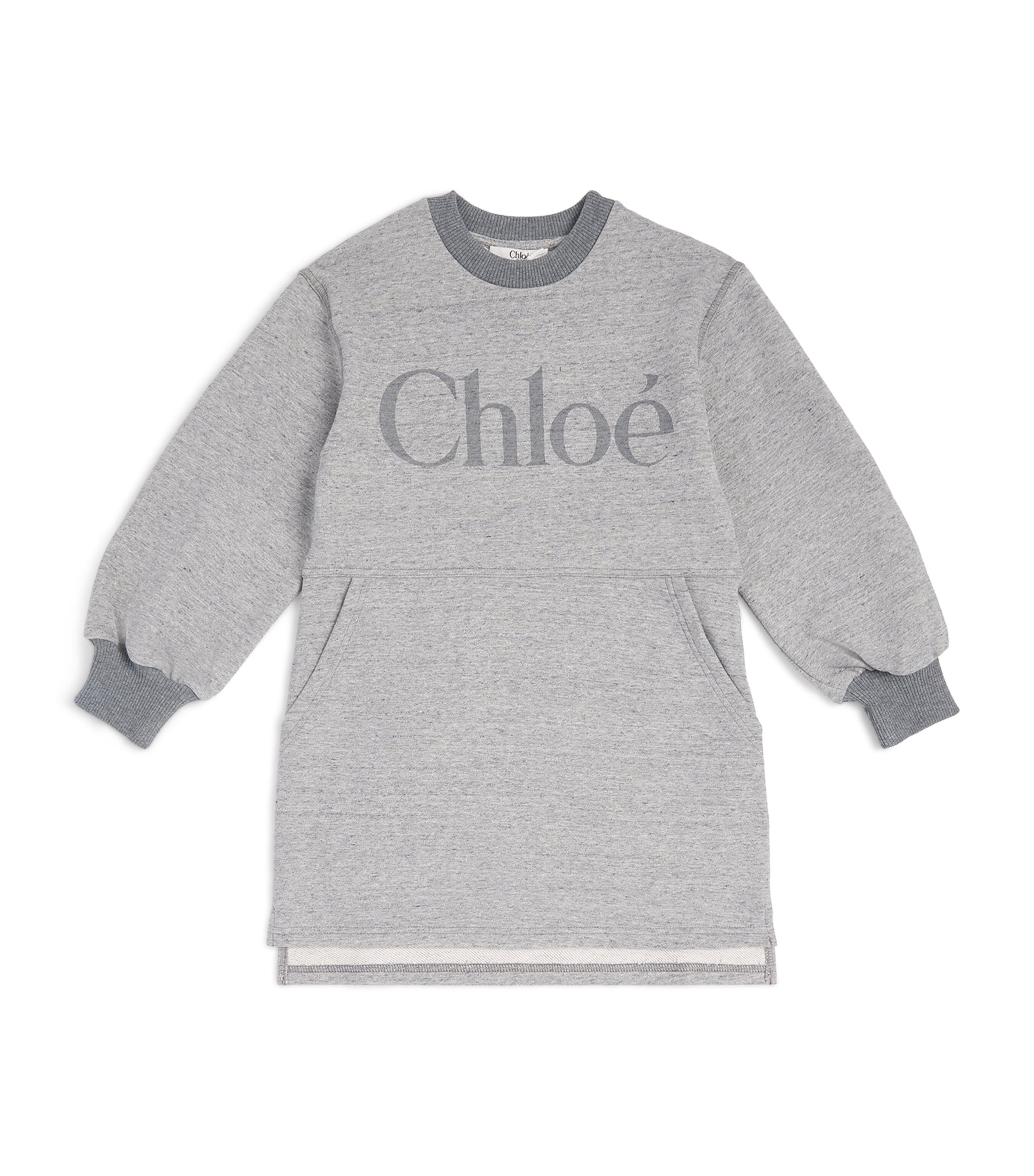 Chloé Kids Long-Sleeve Logo Dress (4-14 Years) China Gray