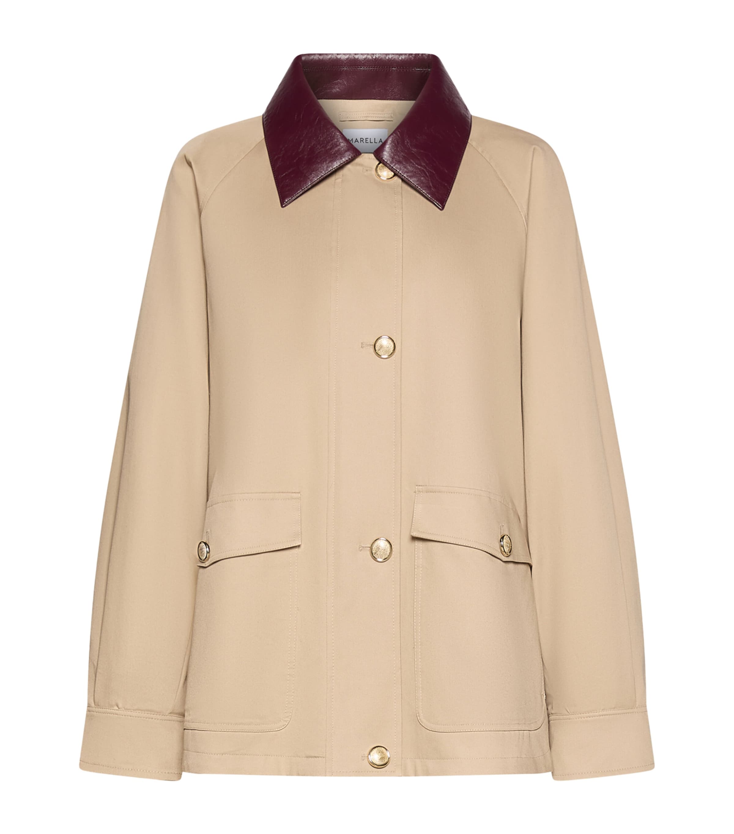 Marella Womens Accent-Collar Trench Coat Beige