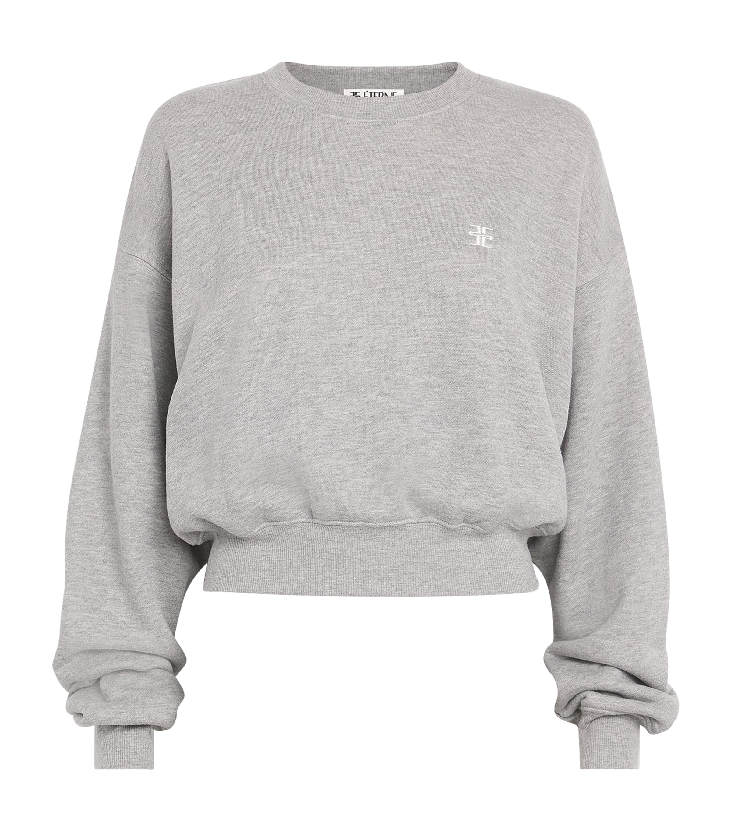 ÉTERNE Womens French Terry Cropped Sweatshirt Heather Grey