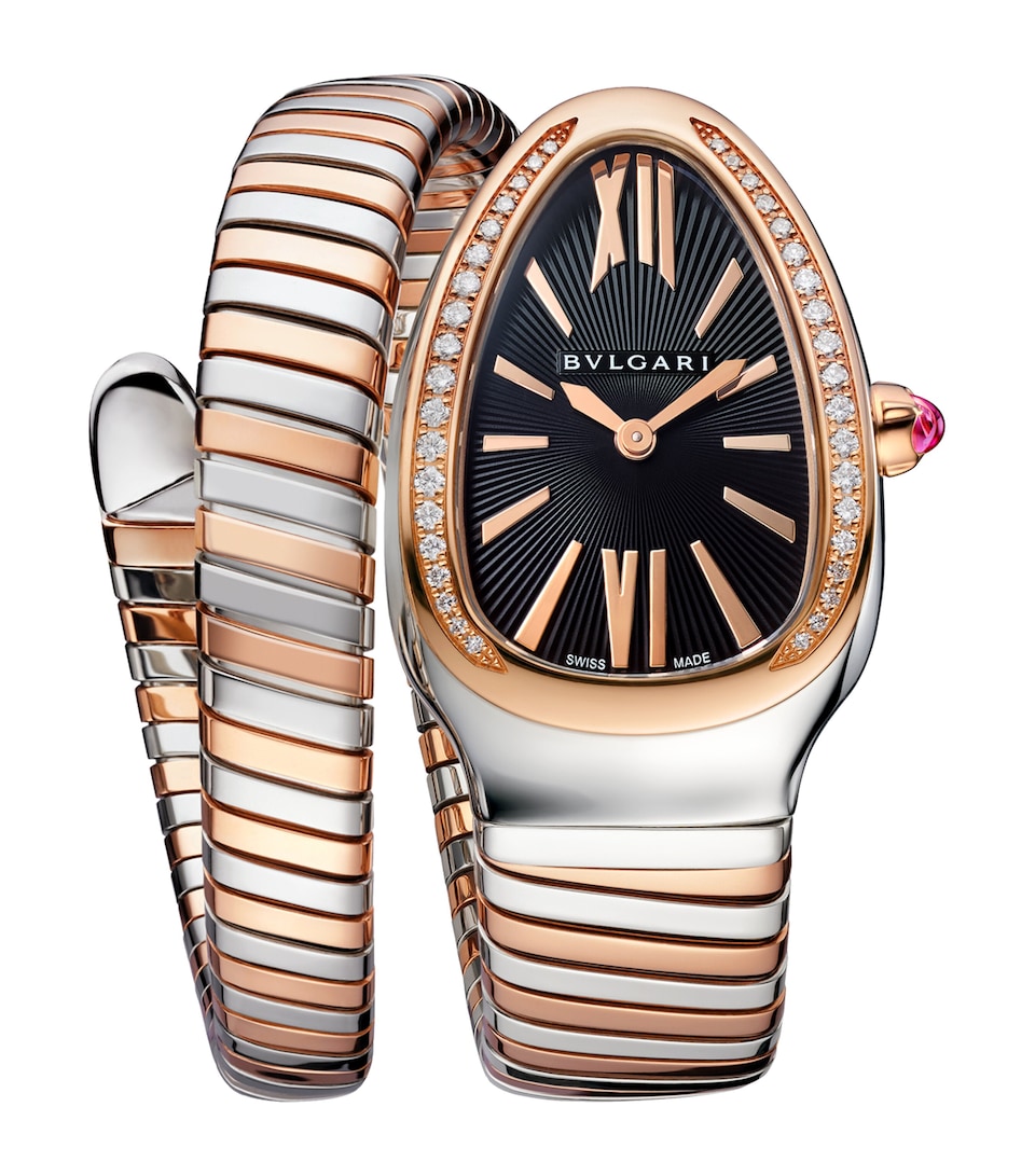 Rose Gold, Stainless Steel and Diamond Serpenti Tubogas Watch 35mm