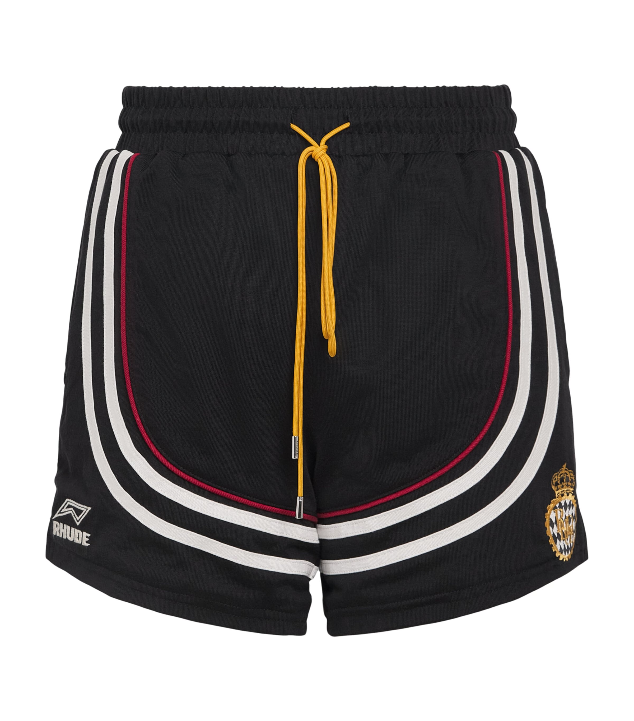 Rhude Mens Cotton Lago Veille Soccer Shorts Blk/wht/red