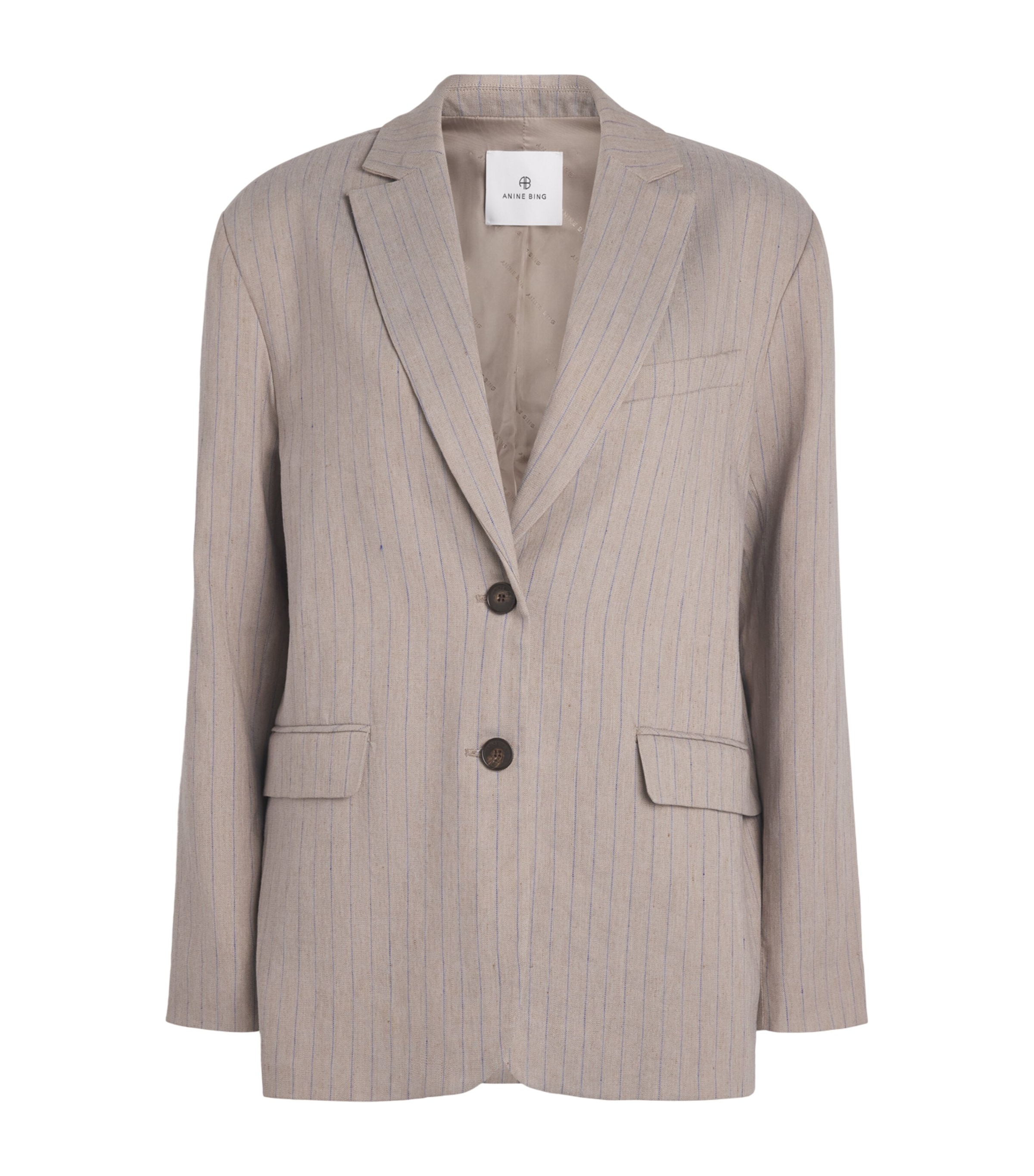 ANINE BING Womens Linen-Blend Striped Quinn Blazer
