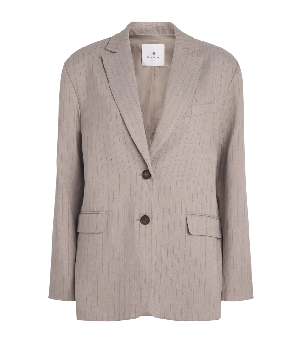 ANINE BING Womens Linen-Blend Striped Quinn Blazer