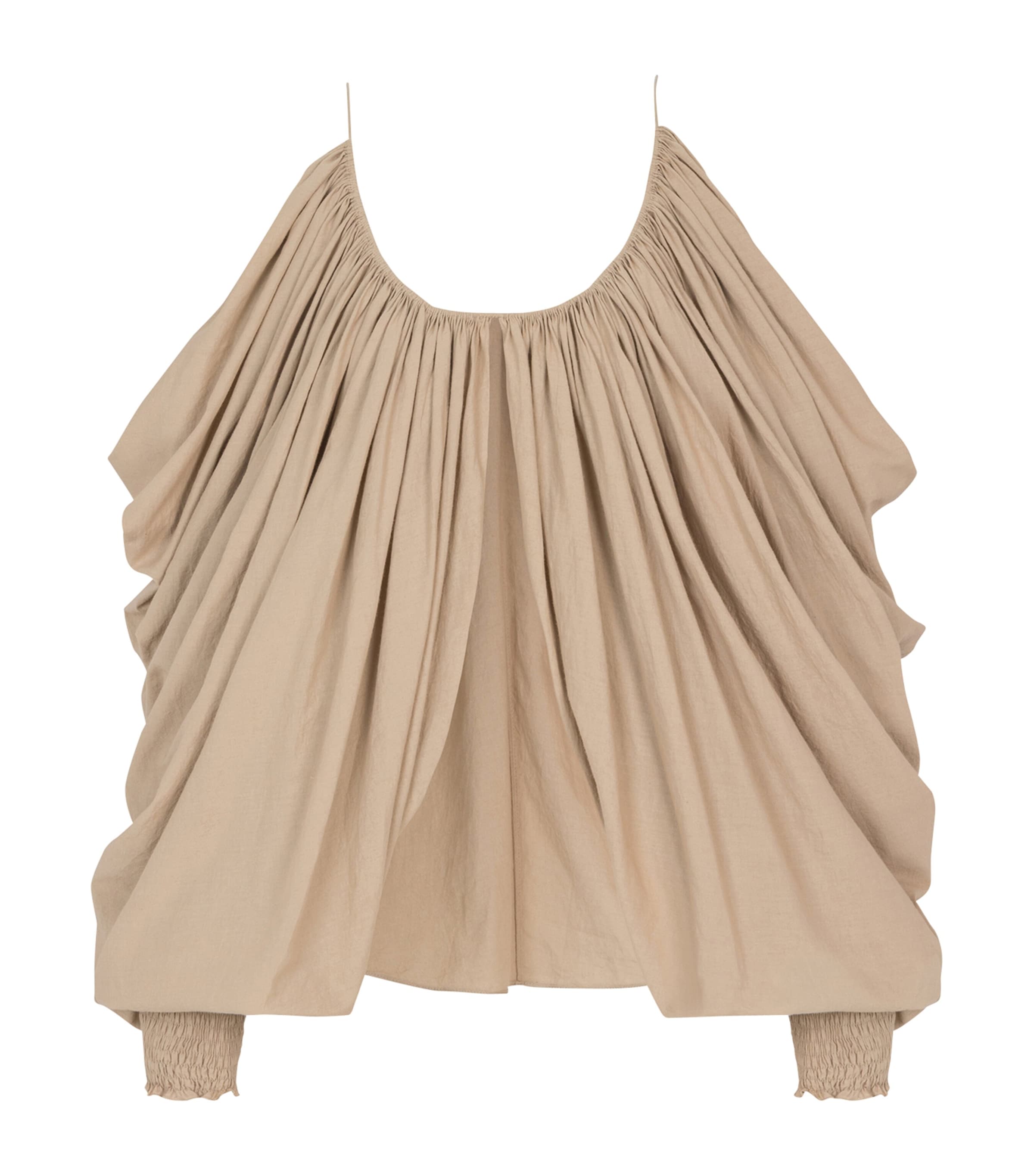 Balmain Womens Cotton Strappy Blouse Beige Foncé