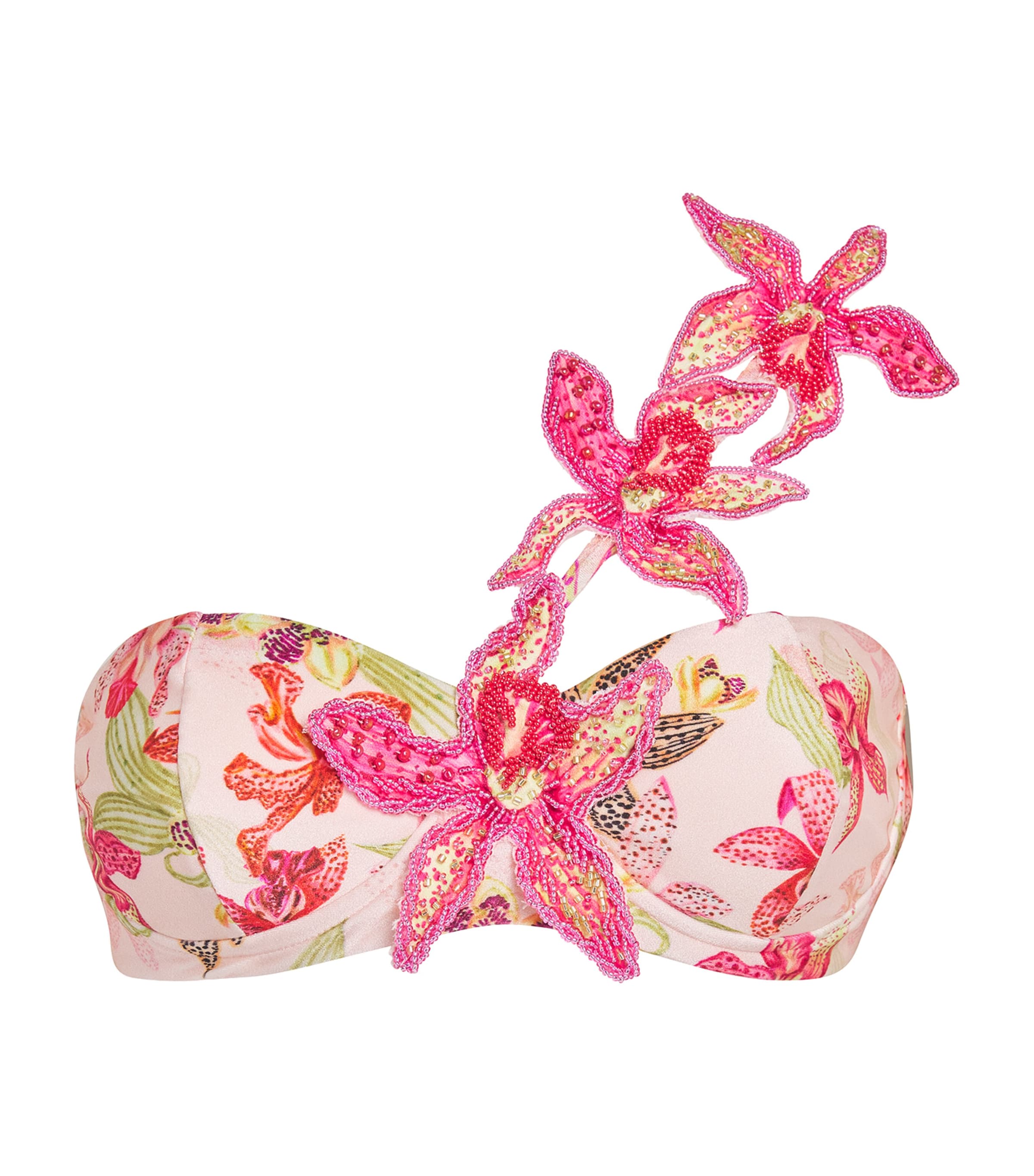 PatBO Womens Beaded Orchid Bloom Bikini Top Rose
