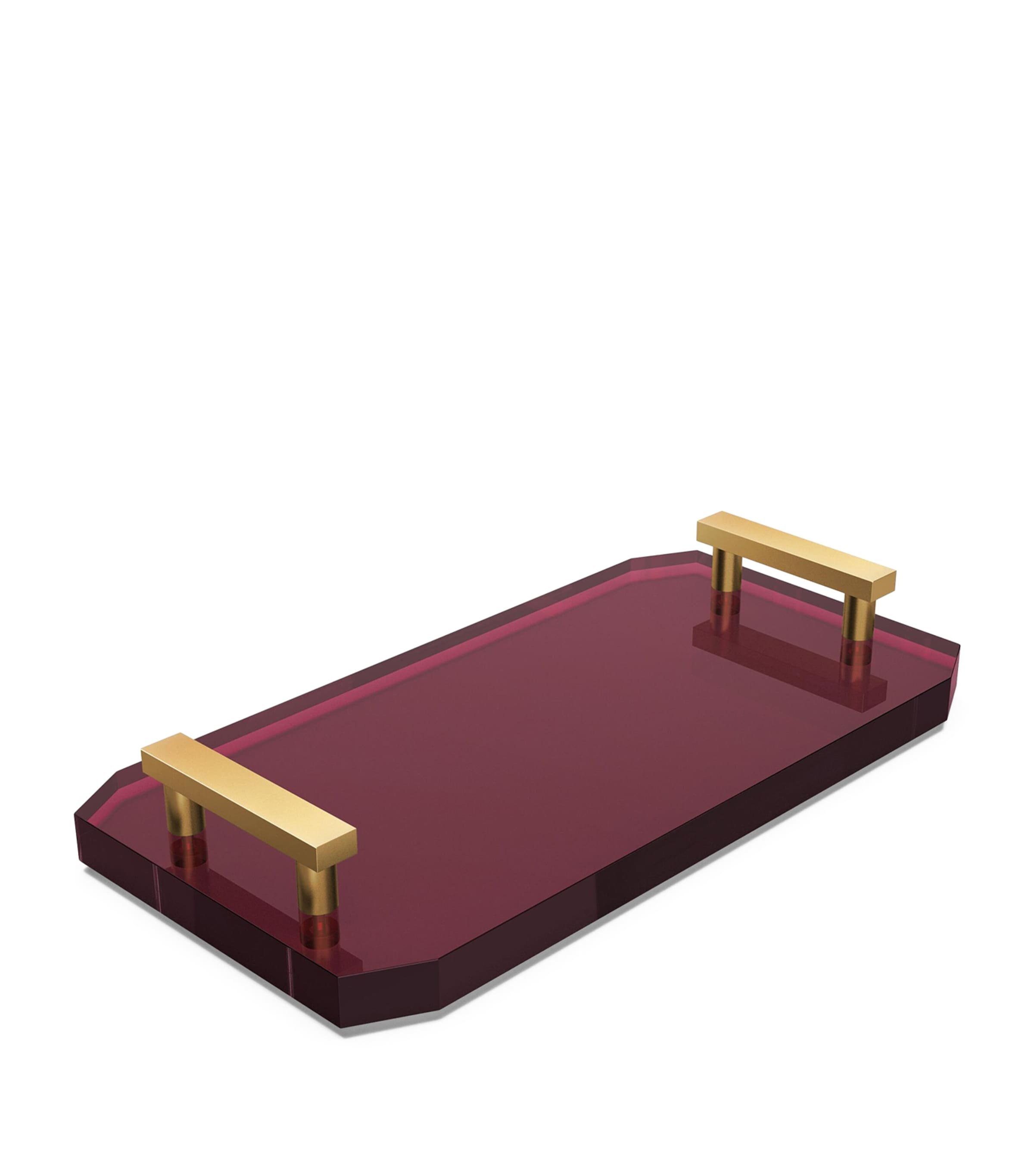 Decor Walther Gold-Plated Kristall Tablett Tray (36cm) Burgundy Matt Gld