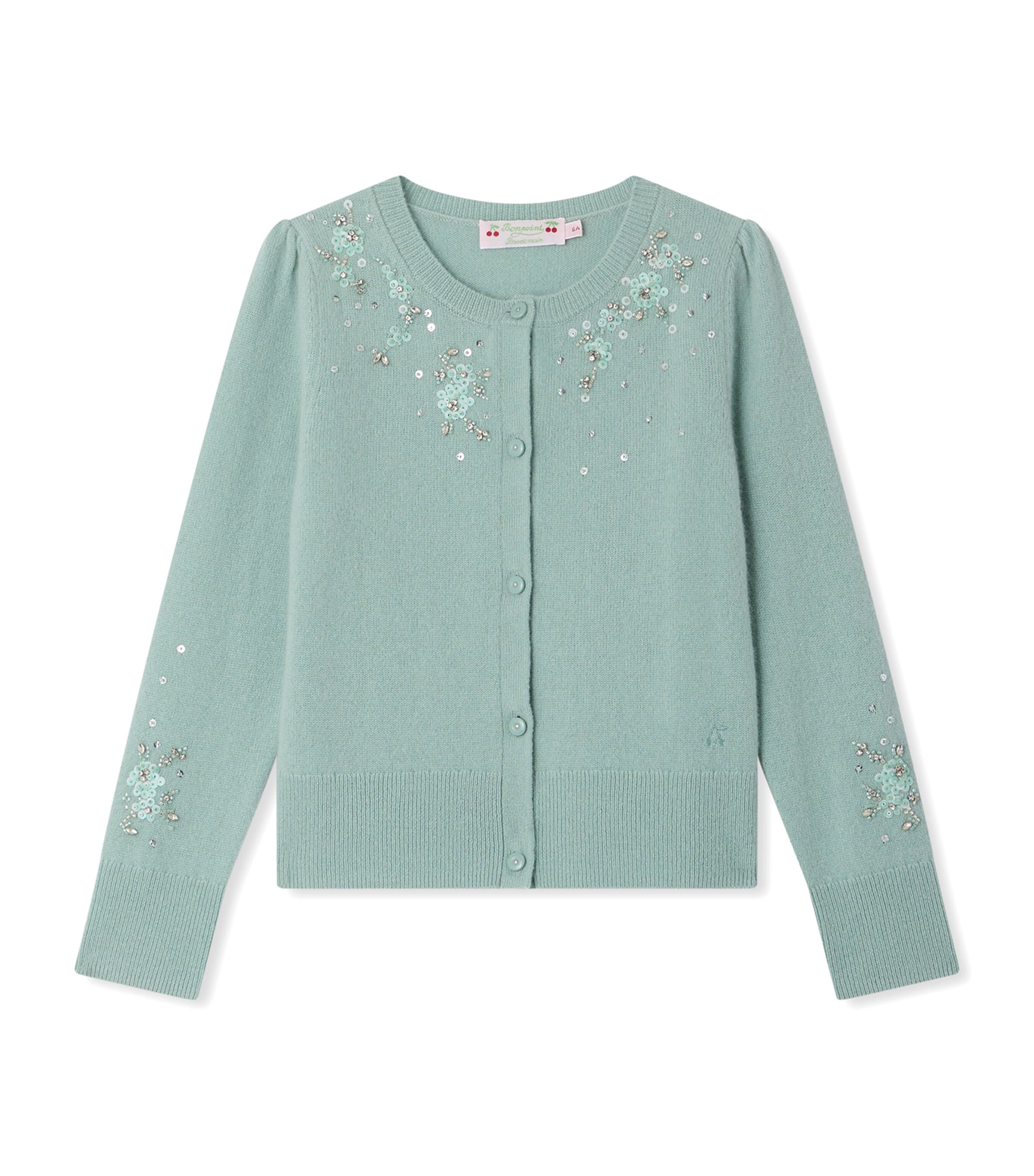 Bonpoint Cashmere Sequin-Detail Cardigan (10-14 Years) Vert De Gris