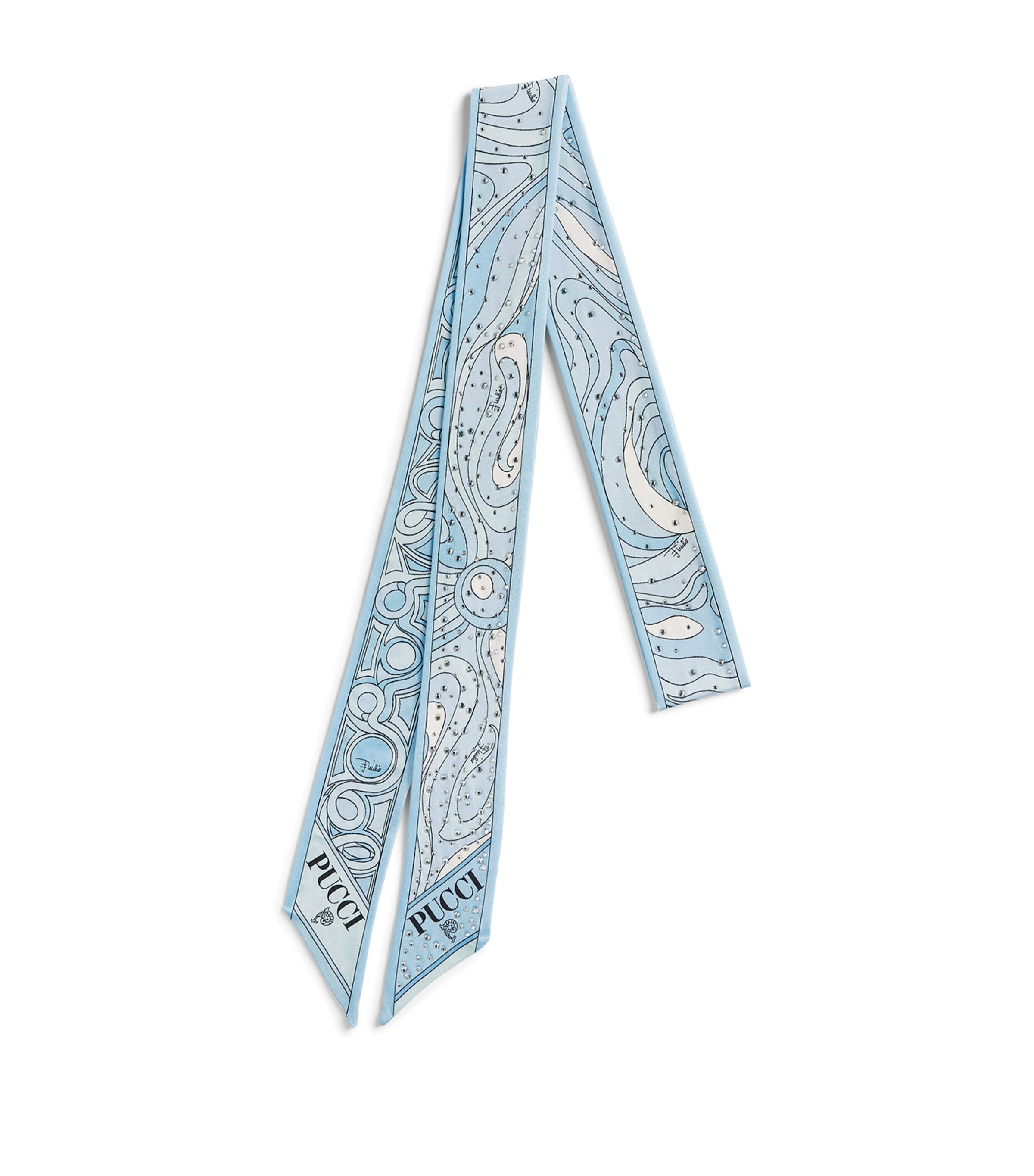 PUCCI Rhinestone-Embellished Printed Twill Scarf Pale