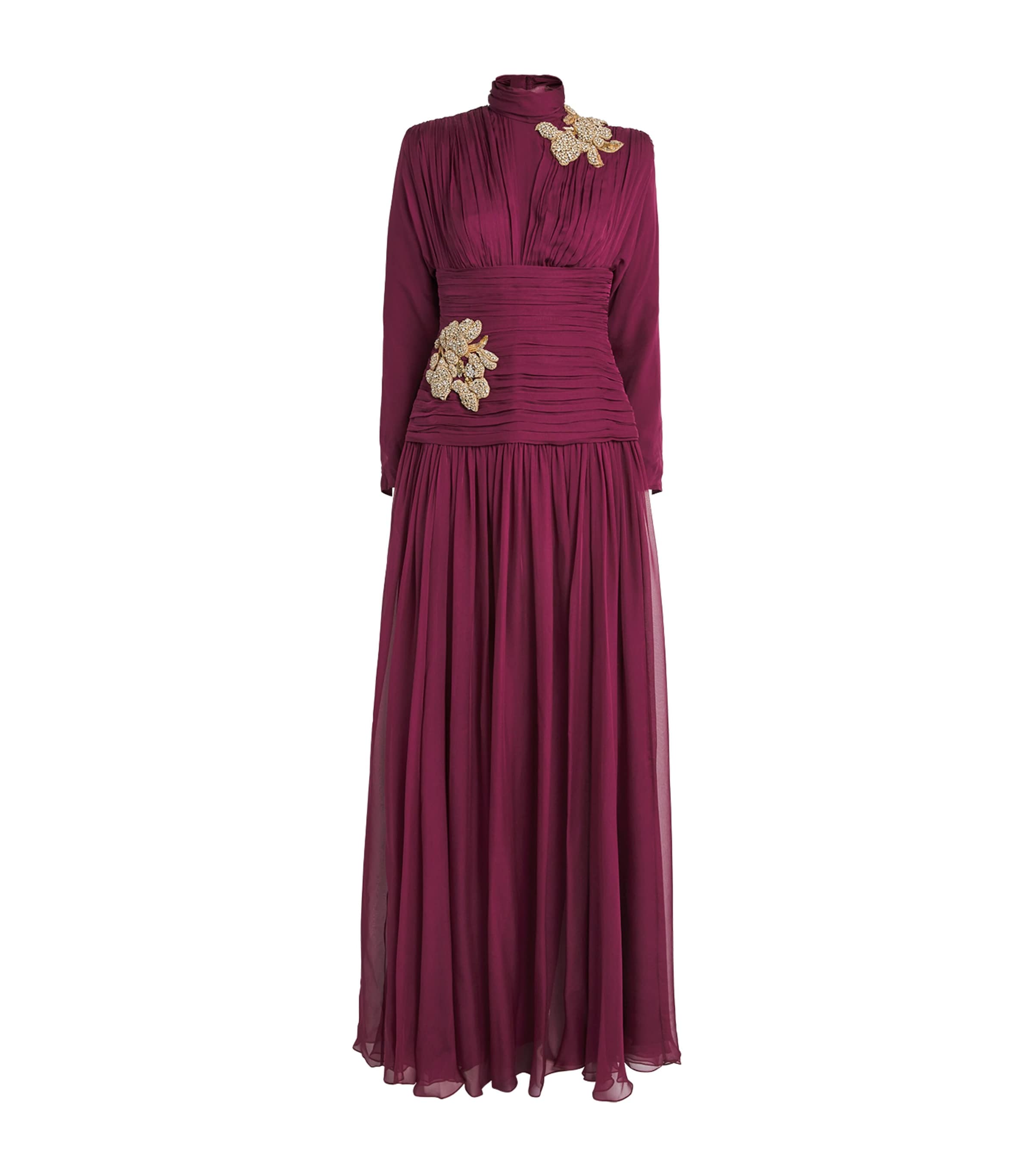 Zuhair Murad Womens Silk Chiffon High-Neck Gown Prpl/gld/slvr