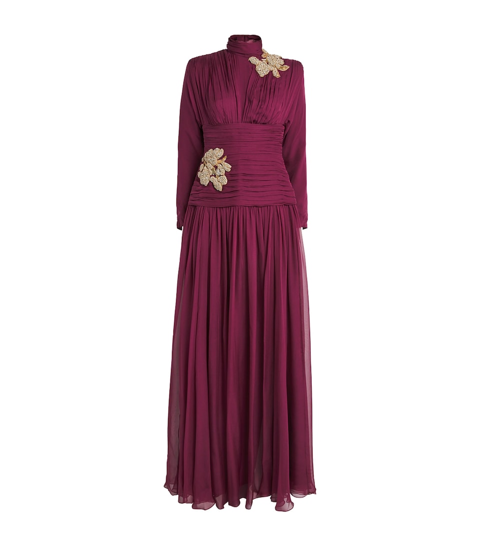 Zuhair Murad Womens Silk Chiffon High-Neck Gown Prpl/gld/slvr