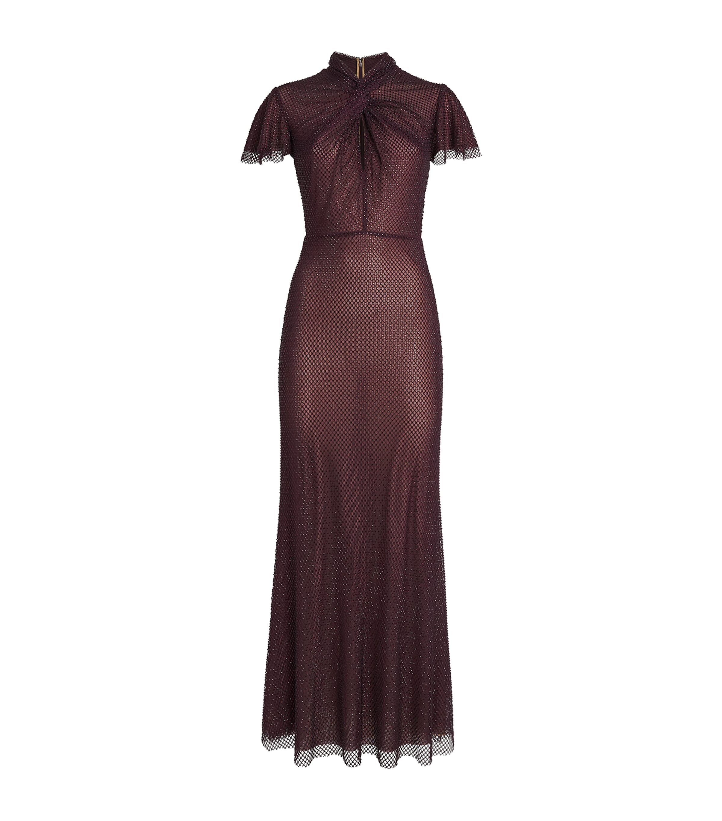 Self-Portrait Womens Rhinestone-Embellished Fishnet Midi Dress Burgundy