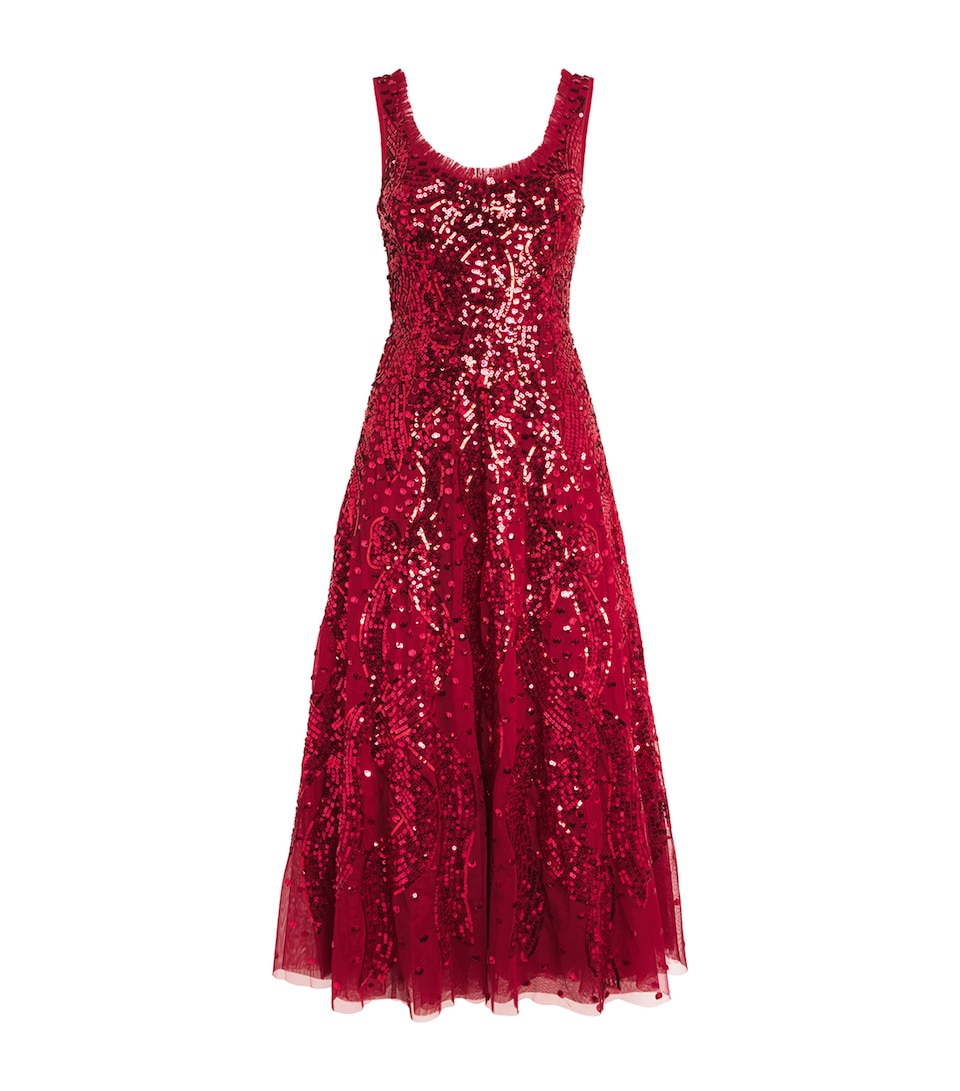 Sequin Scoop-Neck Ballerina Midi Dress